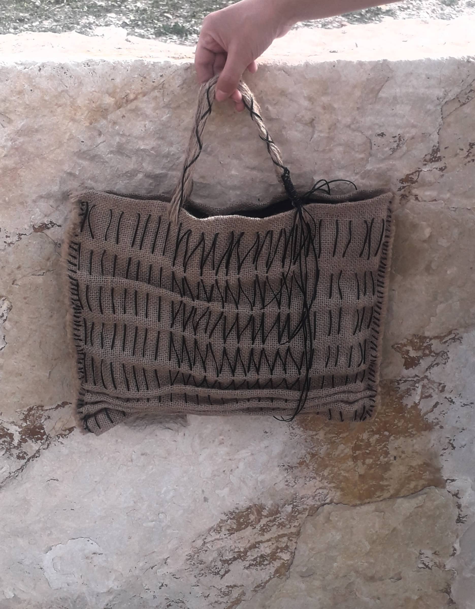 Jute bag decorated with Berber patterns
