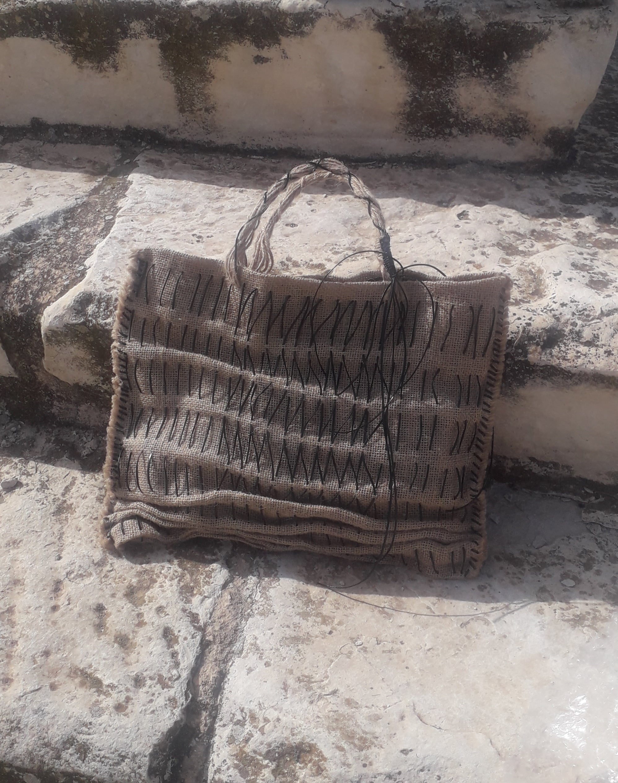 Jute bag decorated with Berber patterns