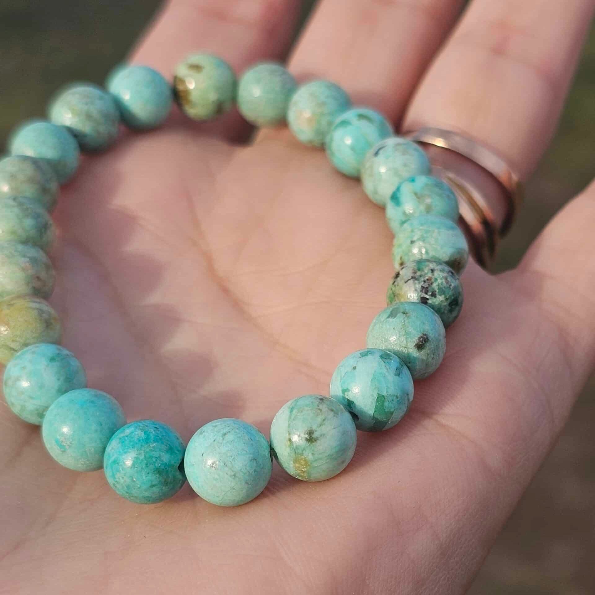 Bracelet élastique en Turquoise du Pérou rare – 18 à 20 cm