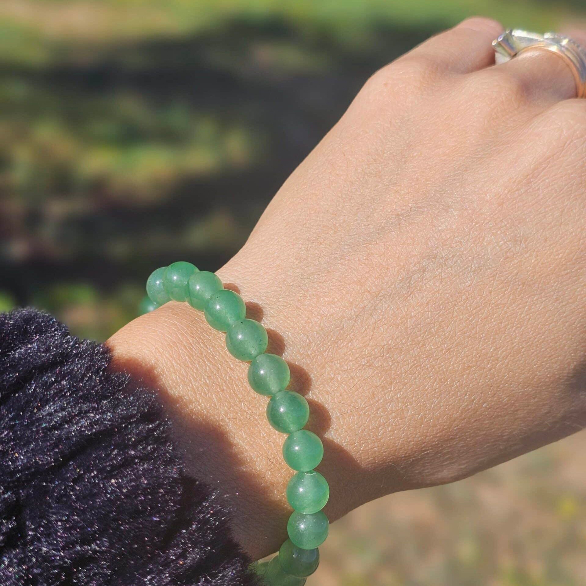 Bracelet élastique en Aventurine Verte – Pierres naturelles 6 mm – Ajustable (17 à 19 cm)