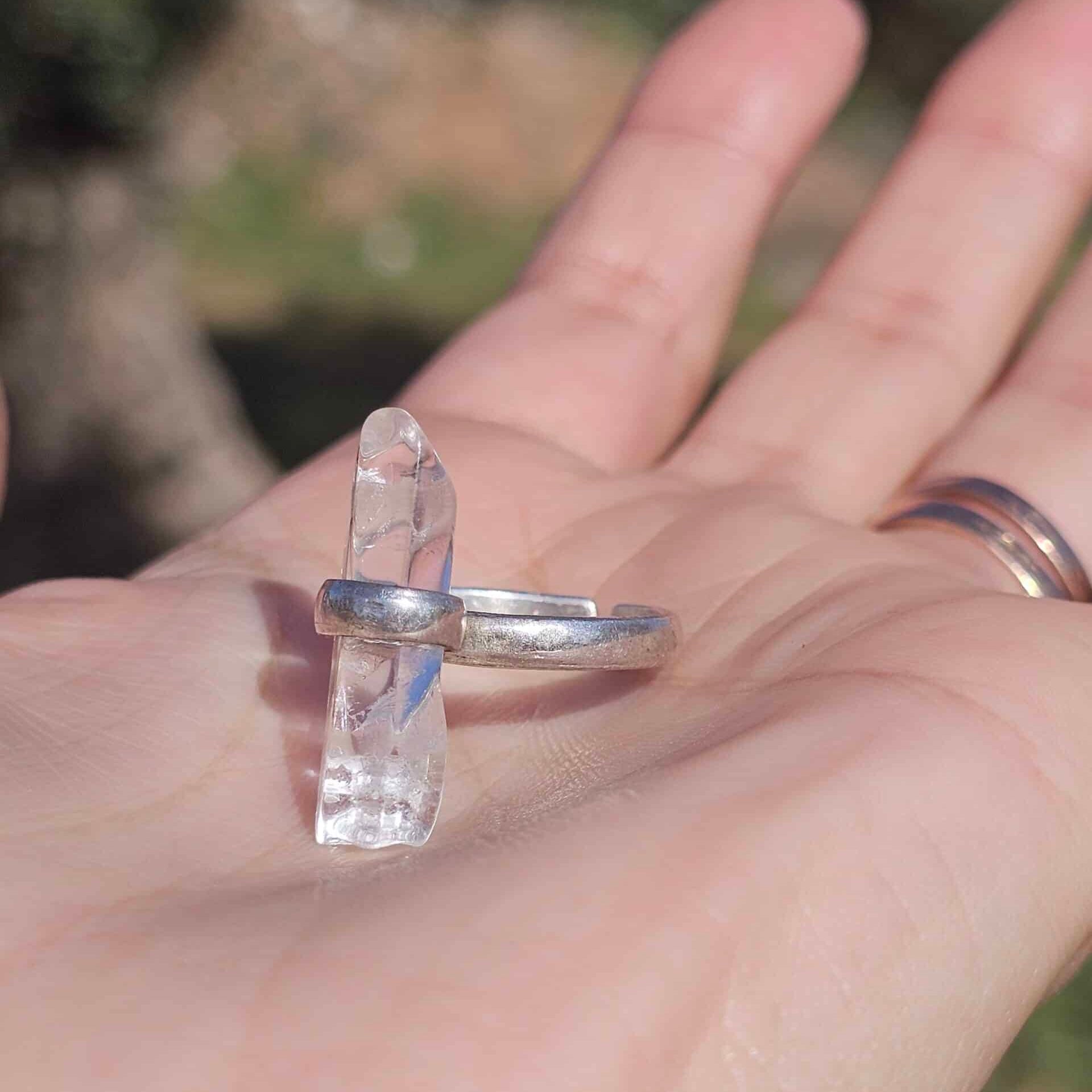 Adjustable Clear Quartz 925 Silver Ring
