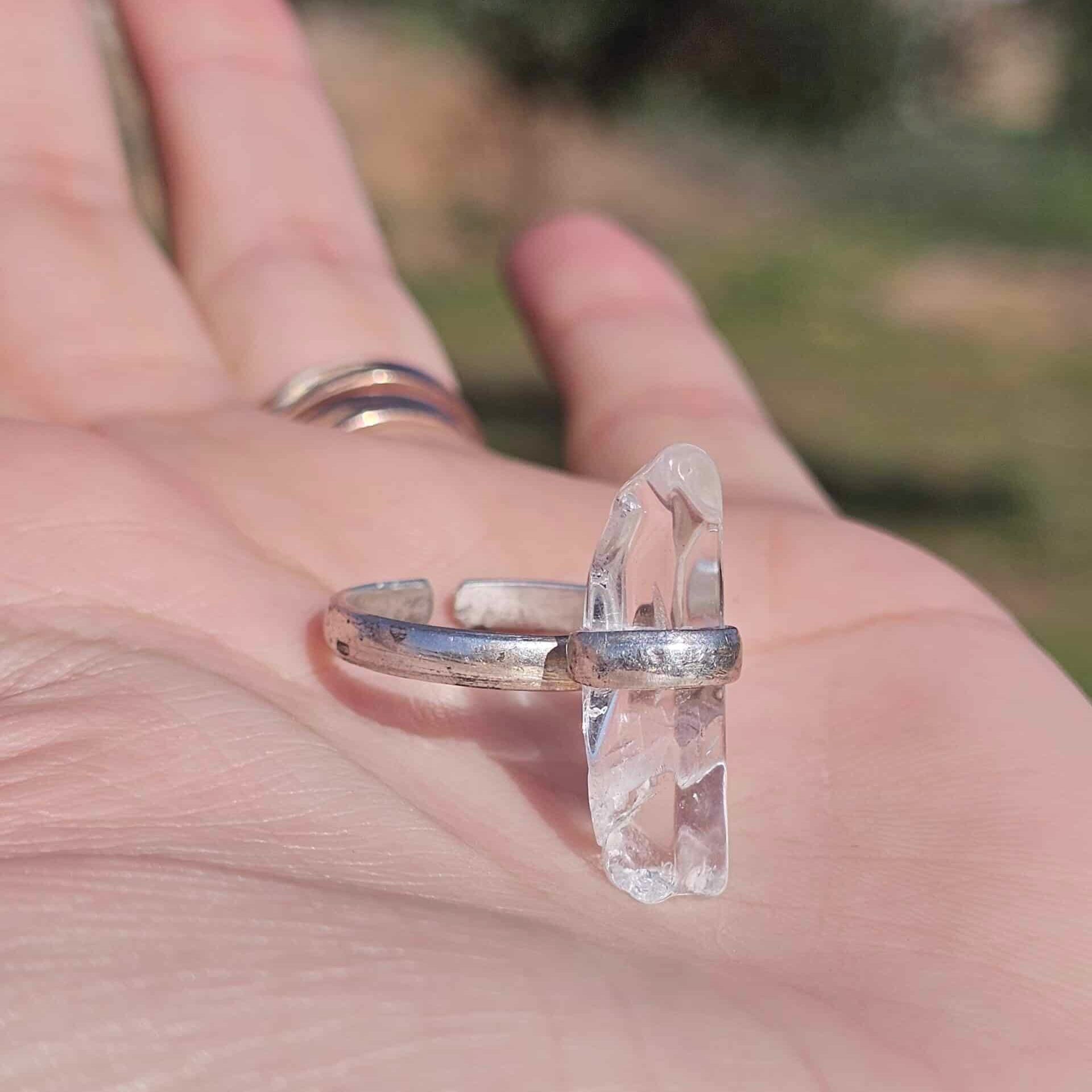 Adjustable Clear Quartz 925 Silver Ring