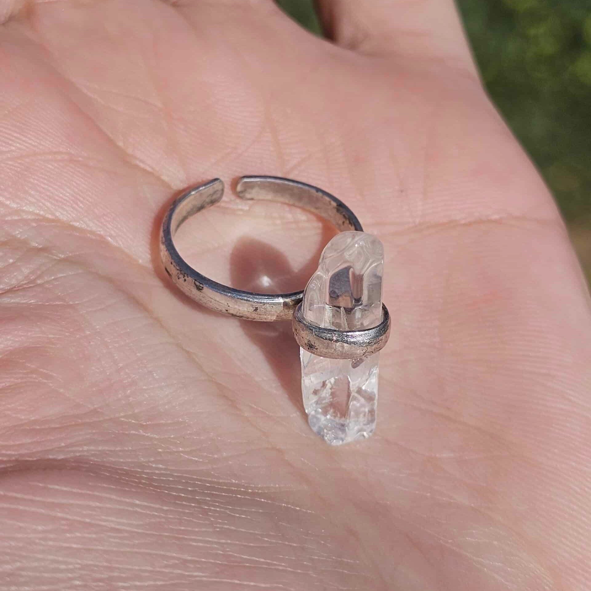 Adjustable Clear Quartz 925 Silver Ring