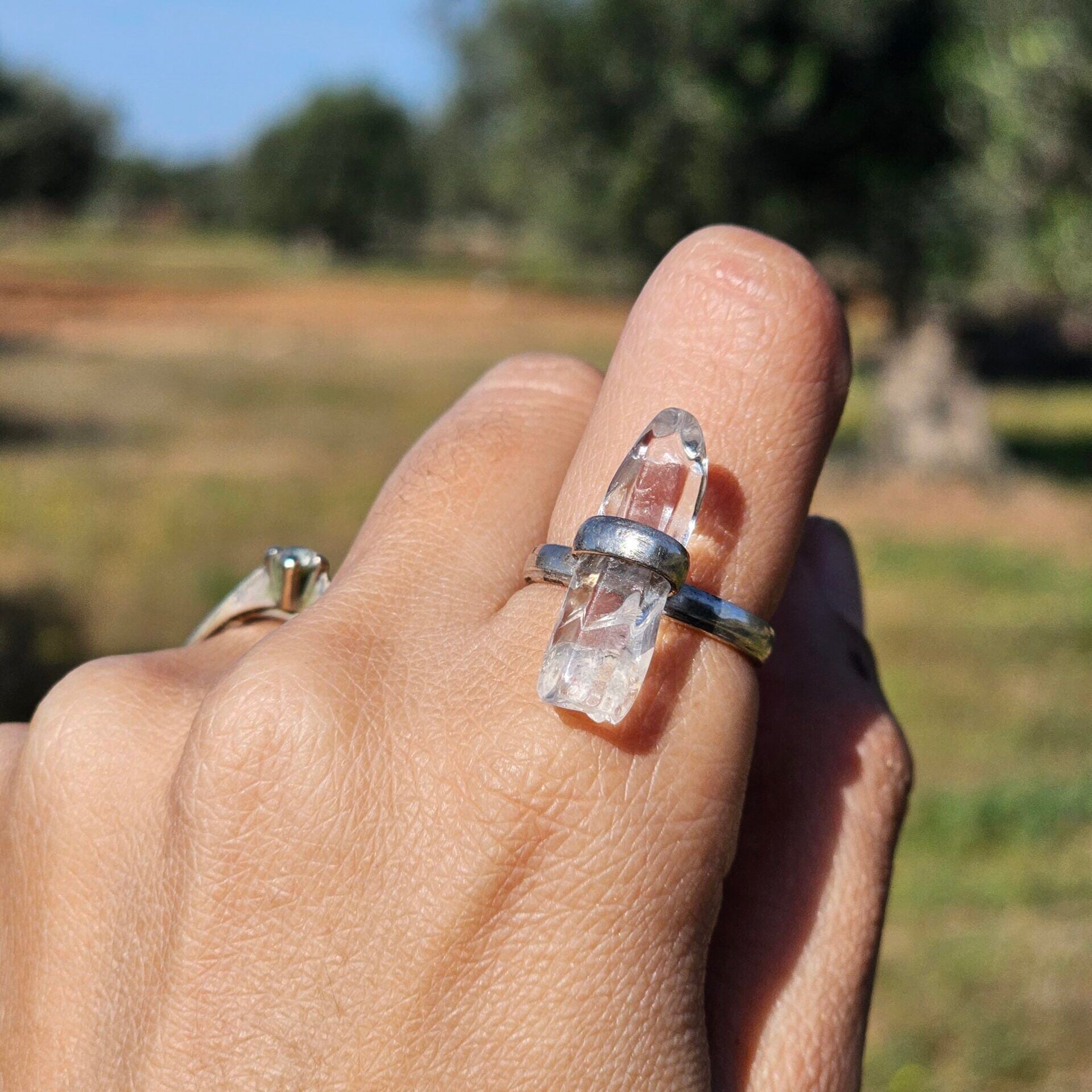 Adjustable Clear Quartz 925 Silver Ring