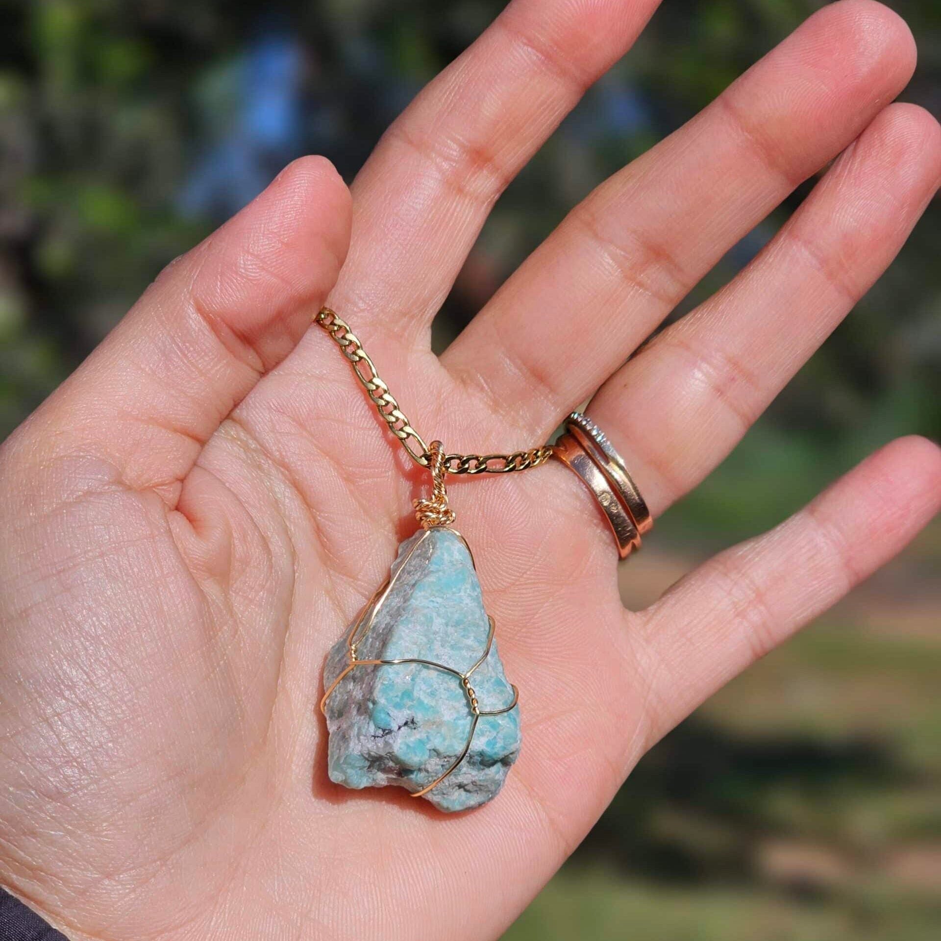 Raw Amazonite necklace stainless steel chain (75 cm)