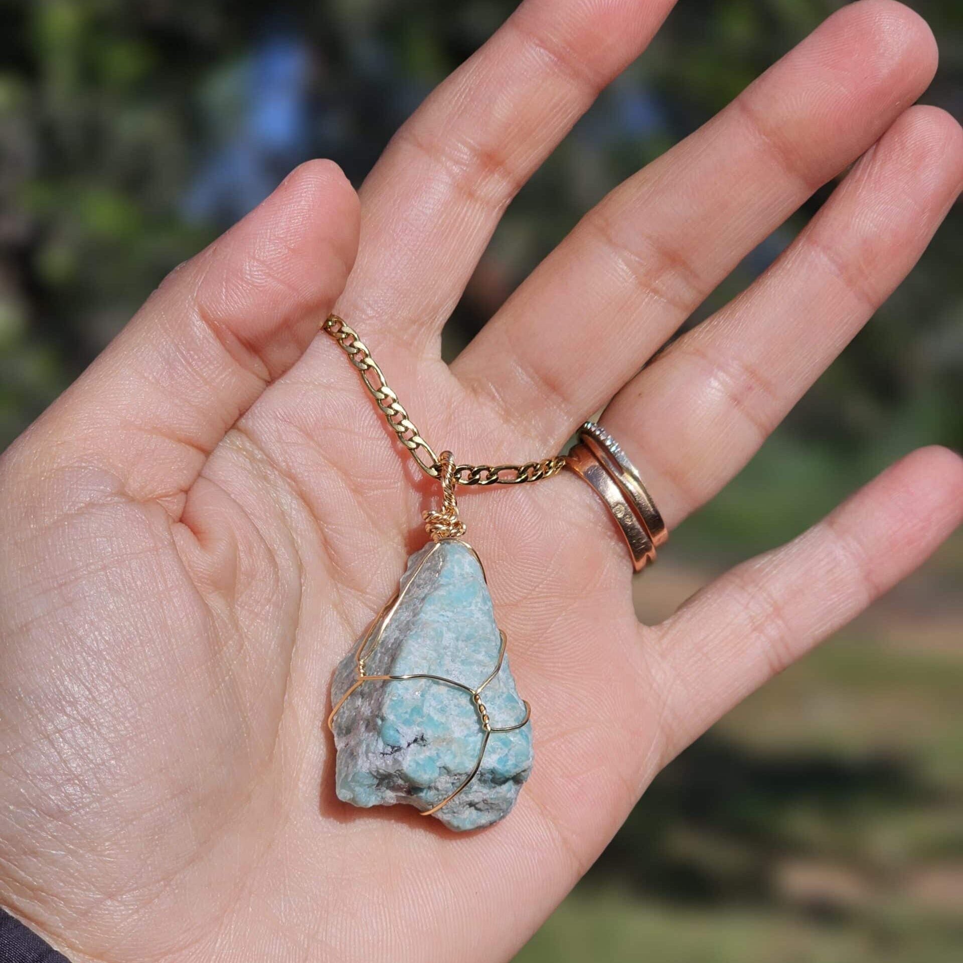 Collier en acier inoxydable et Amazonite Brute - Élégance Bohème