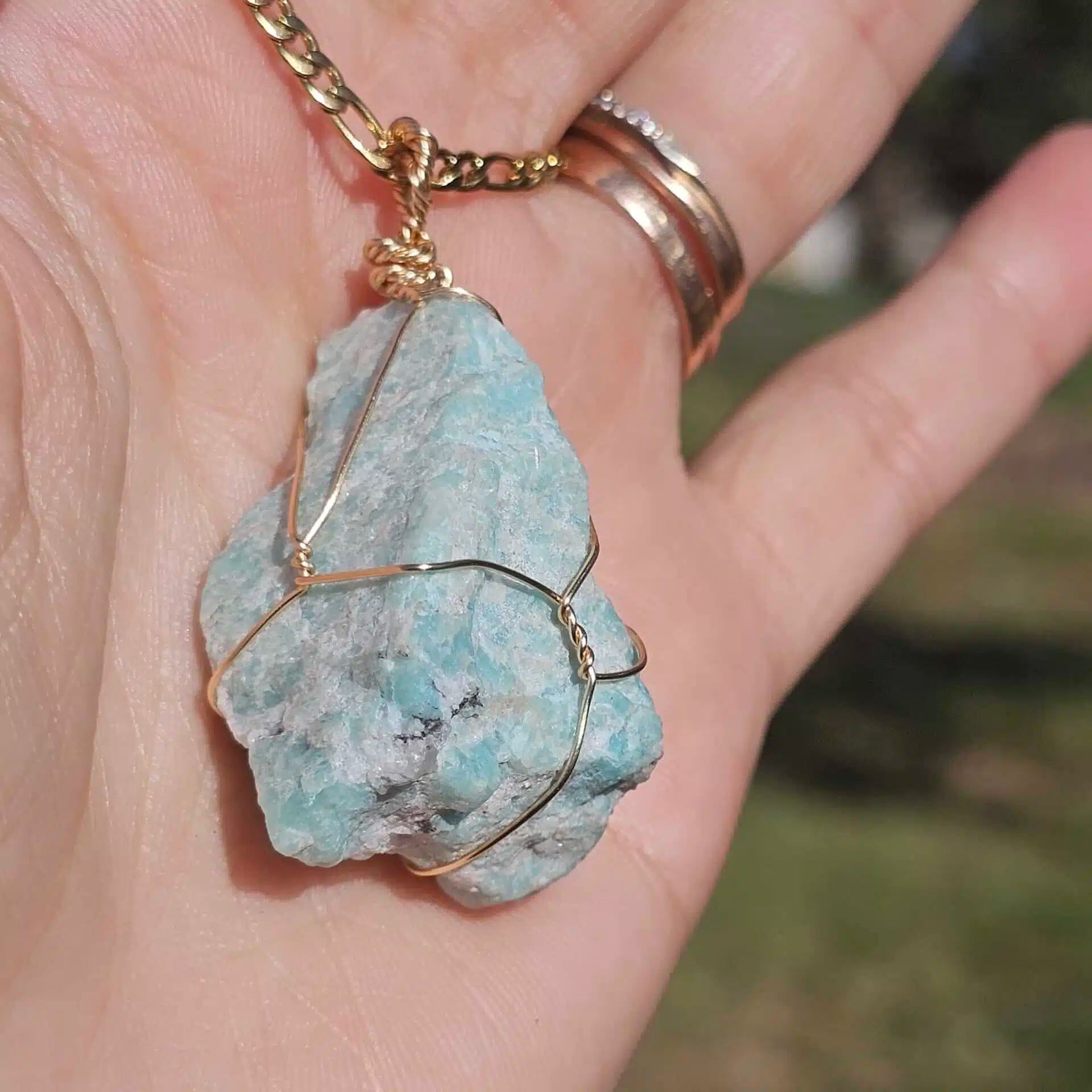Collier en acier inoxydable et Amazonite Brute - Élégance Bohème