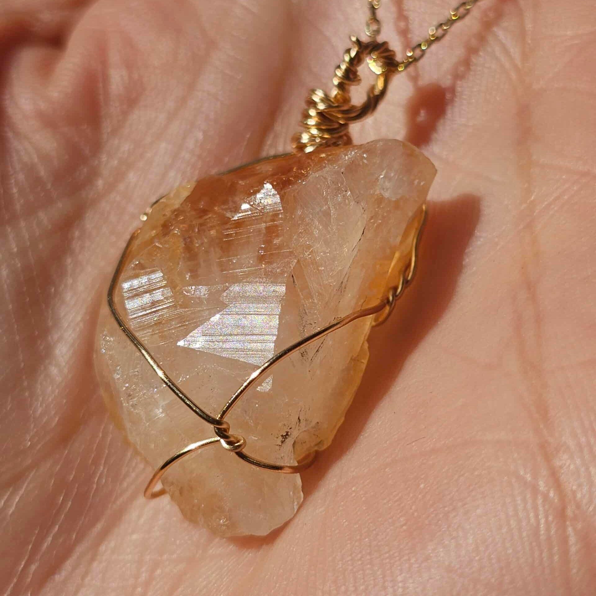 Collier en argent 925 plaqué or 18 carats avec pendentif Citrine brute (11 g)
