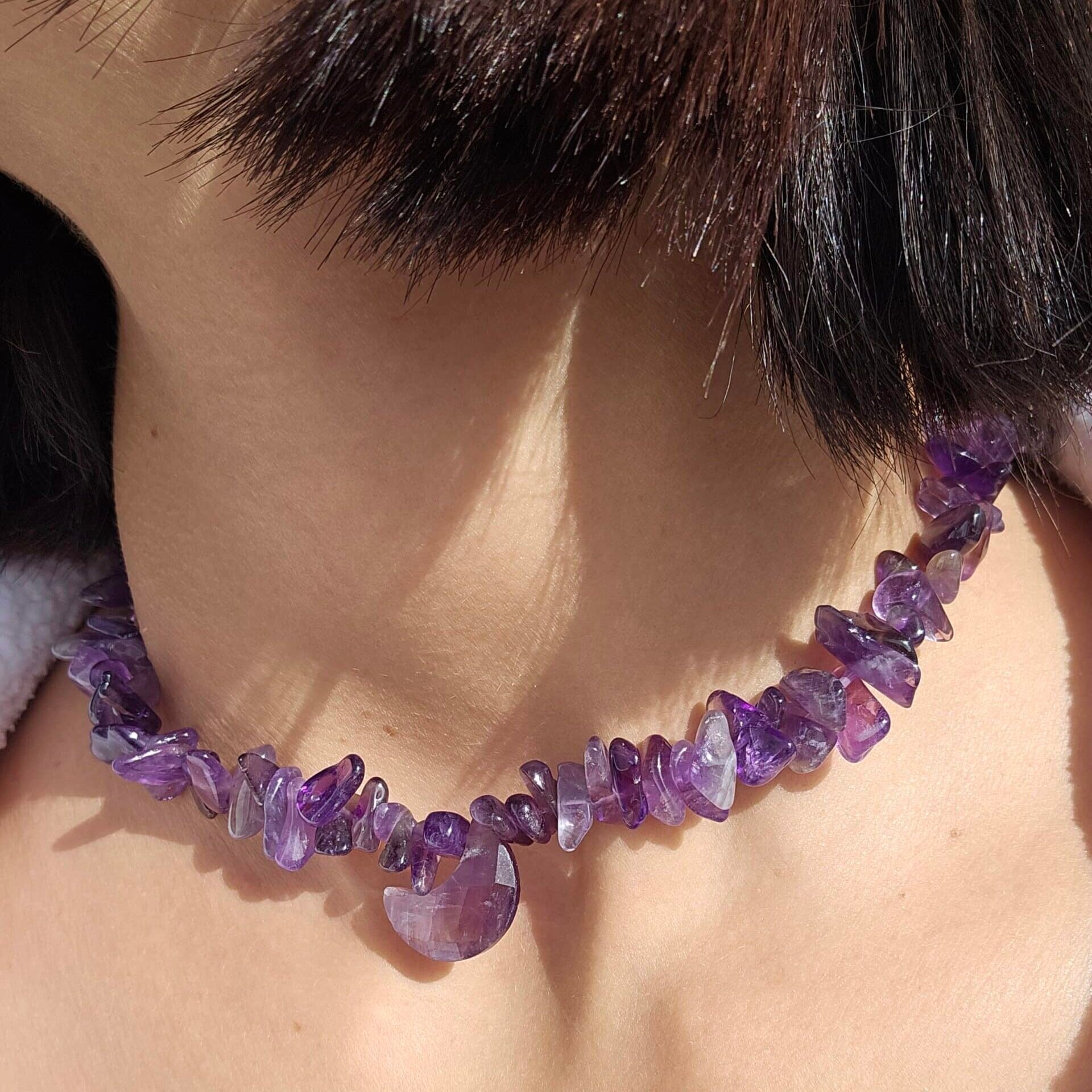 Raw Amethyst Necklace with Stainless Steel Clasp (40 cm)
