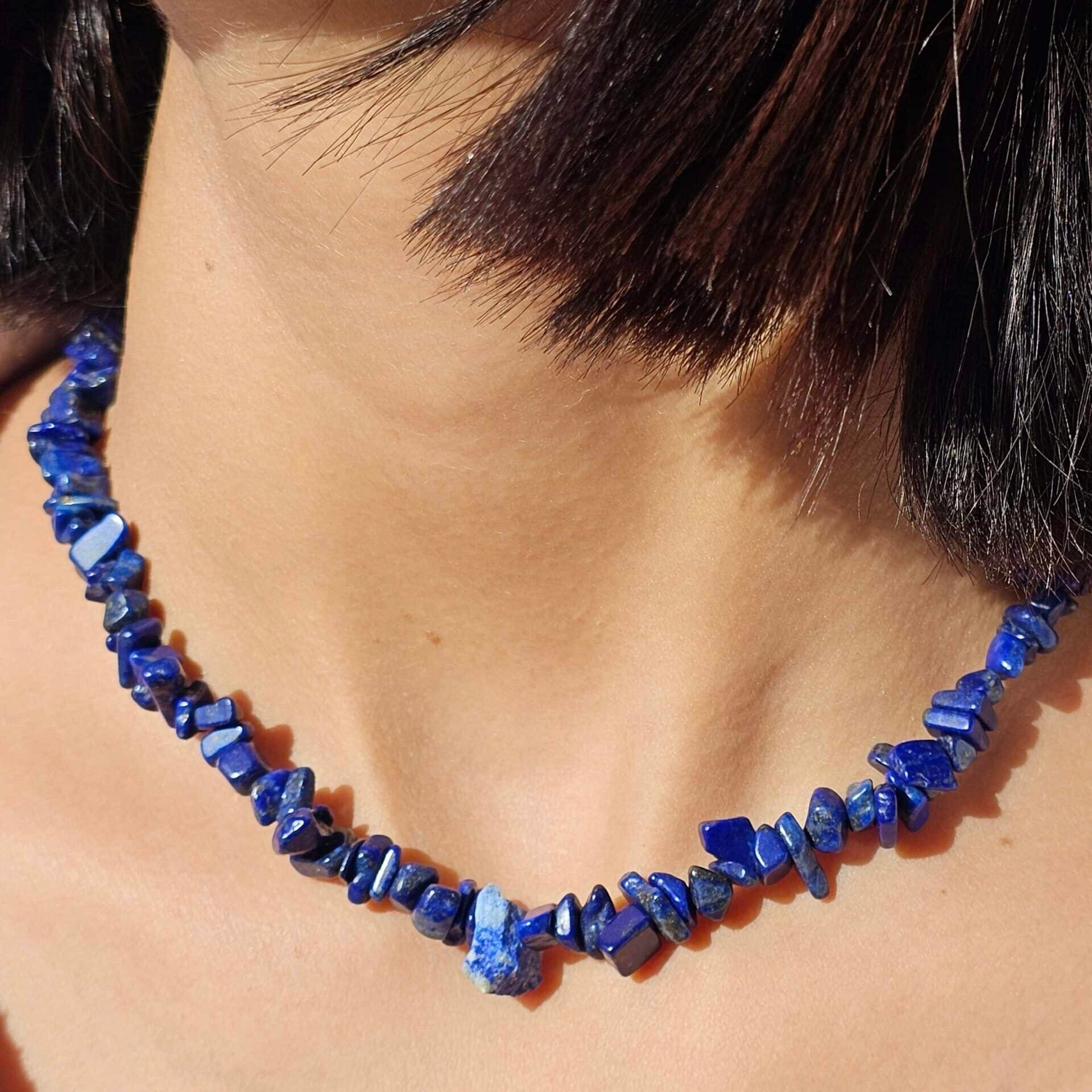 Raw Lapis Lazuli Necklace with Stainless Steel Clasp (40 cm)