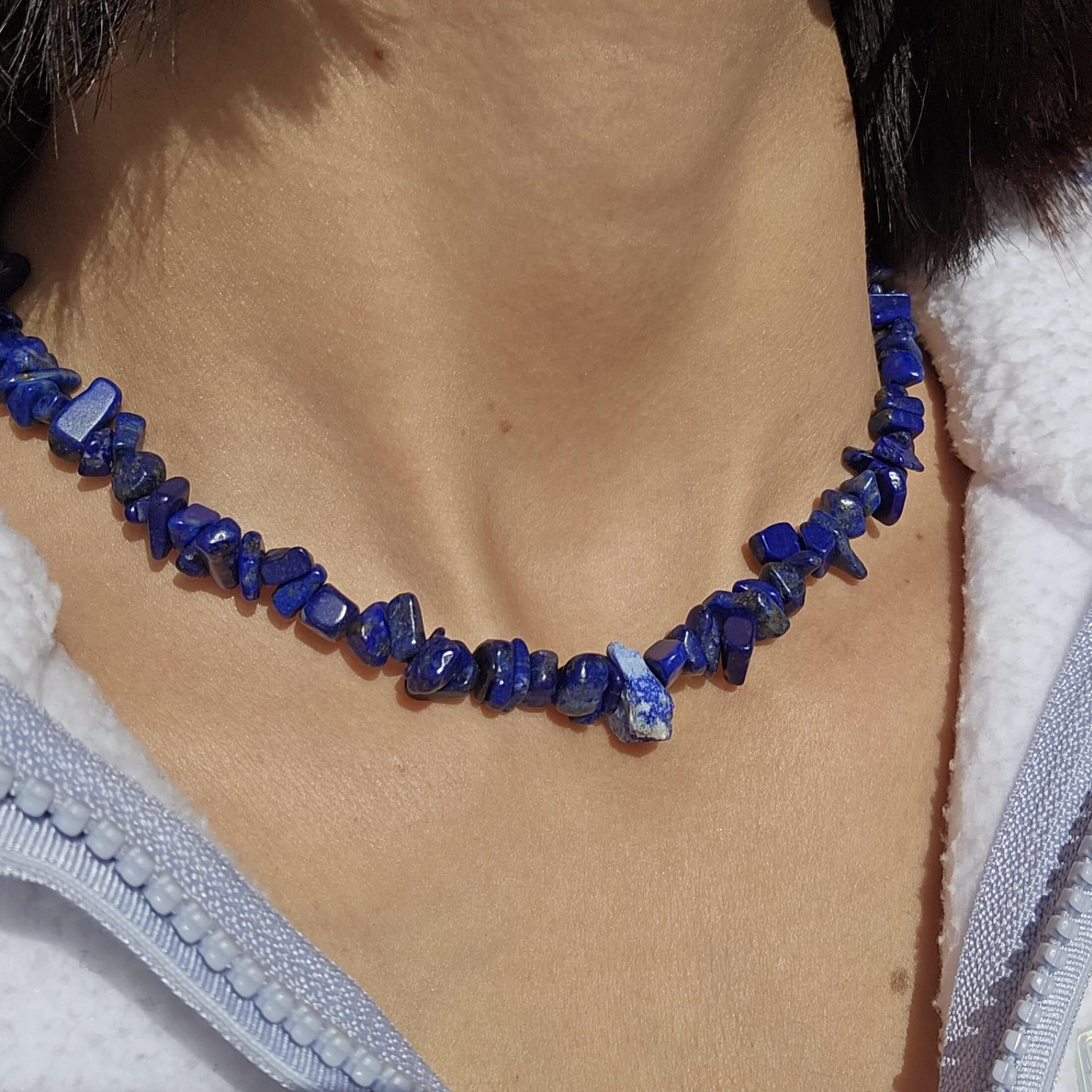 Raw Lapis Lazuli Necklace with Stainless Steel Clasp (40 cm)
