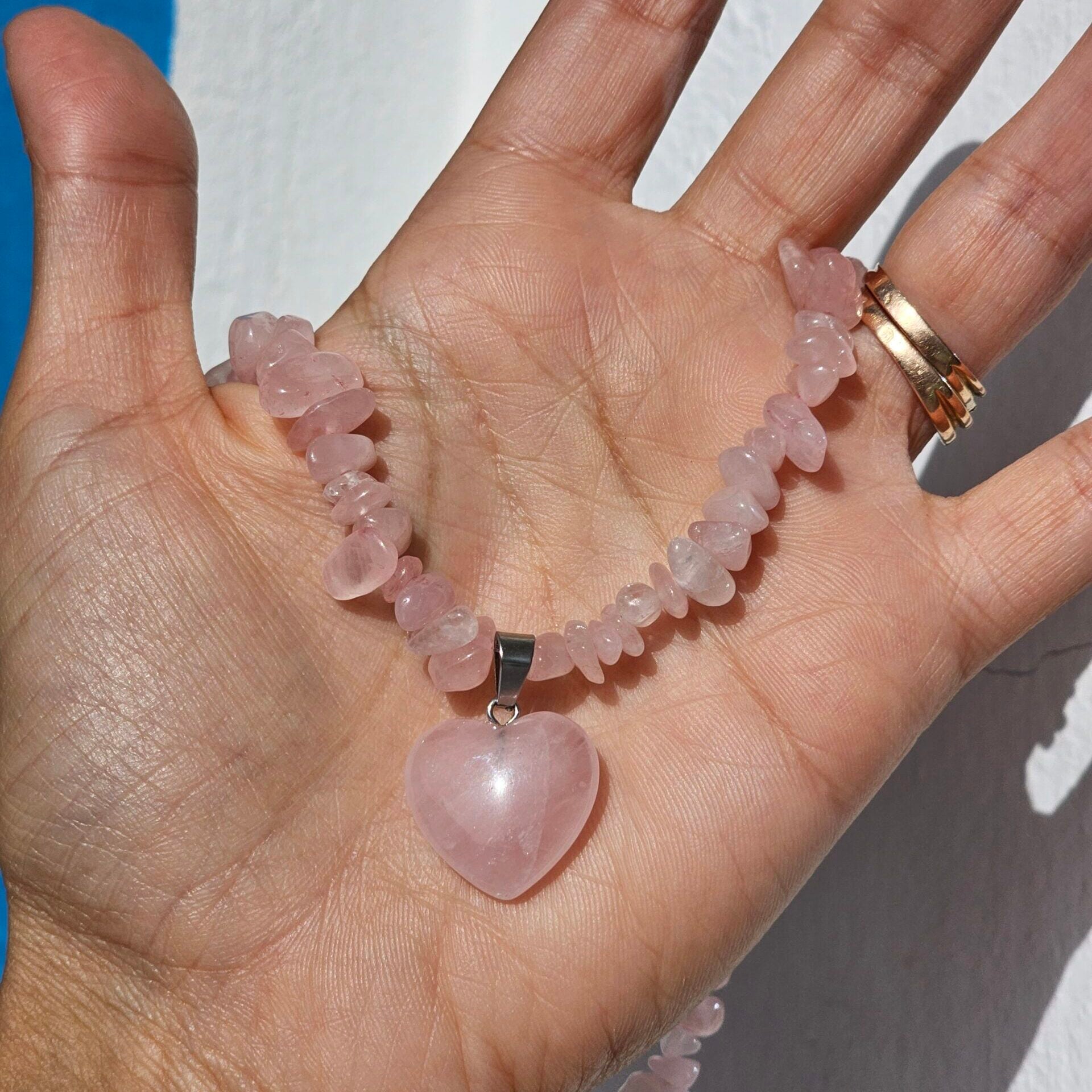 Rose Quartz Necklace with 925 Silver and Stainless Steel Clasp (40 cm)