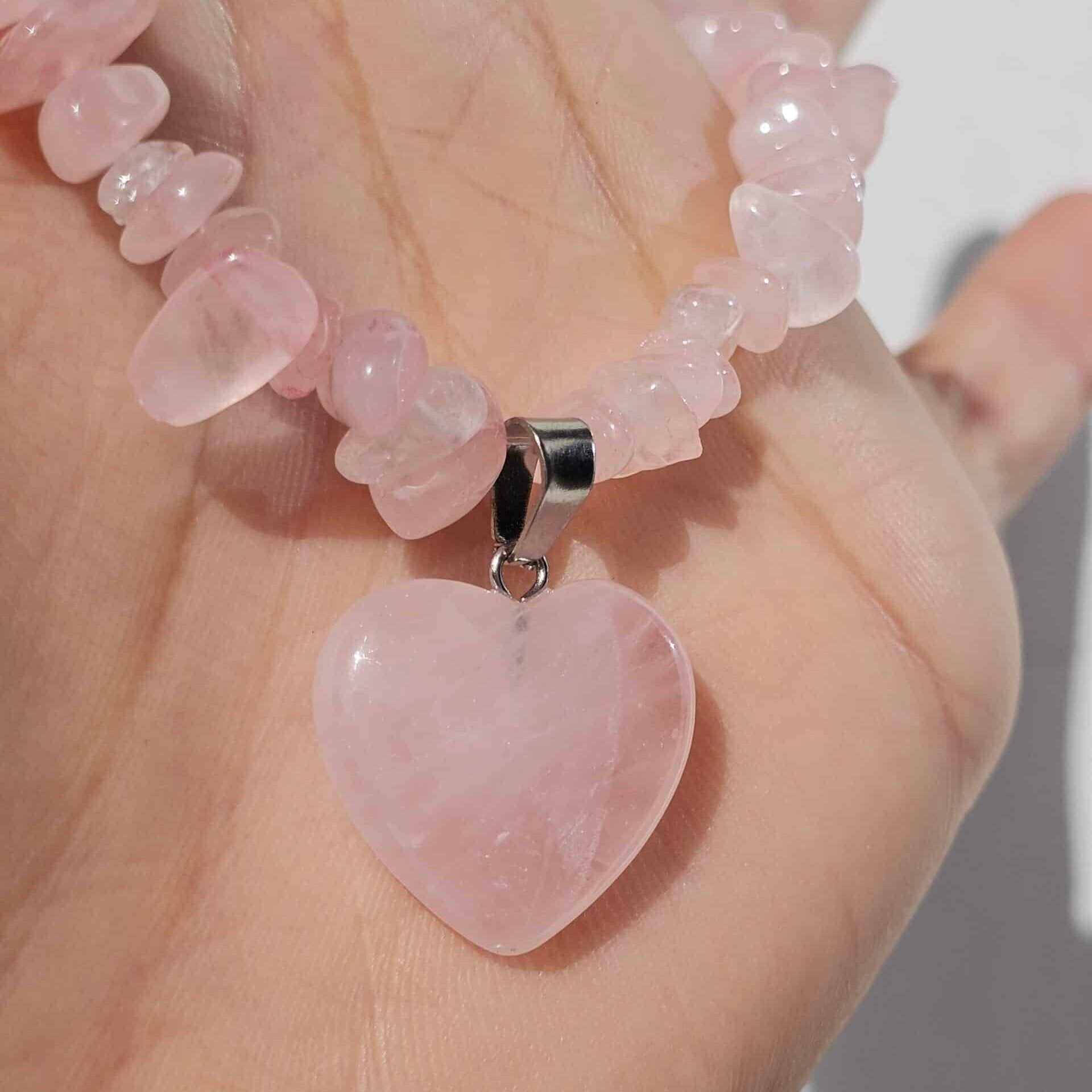 Rose Quartz Necklace with 925 Silver and Stainless Steel Clasp (40 cm)