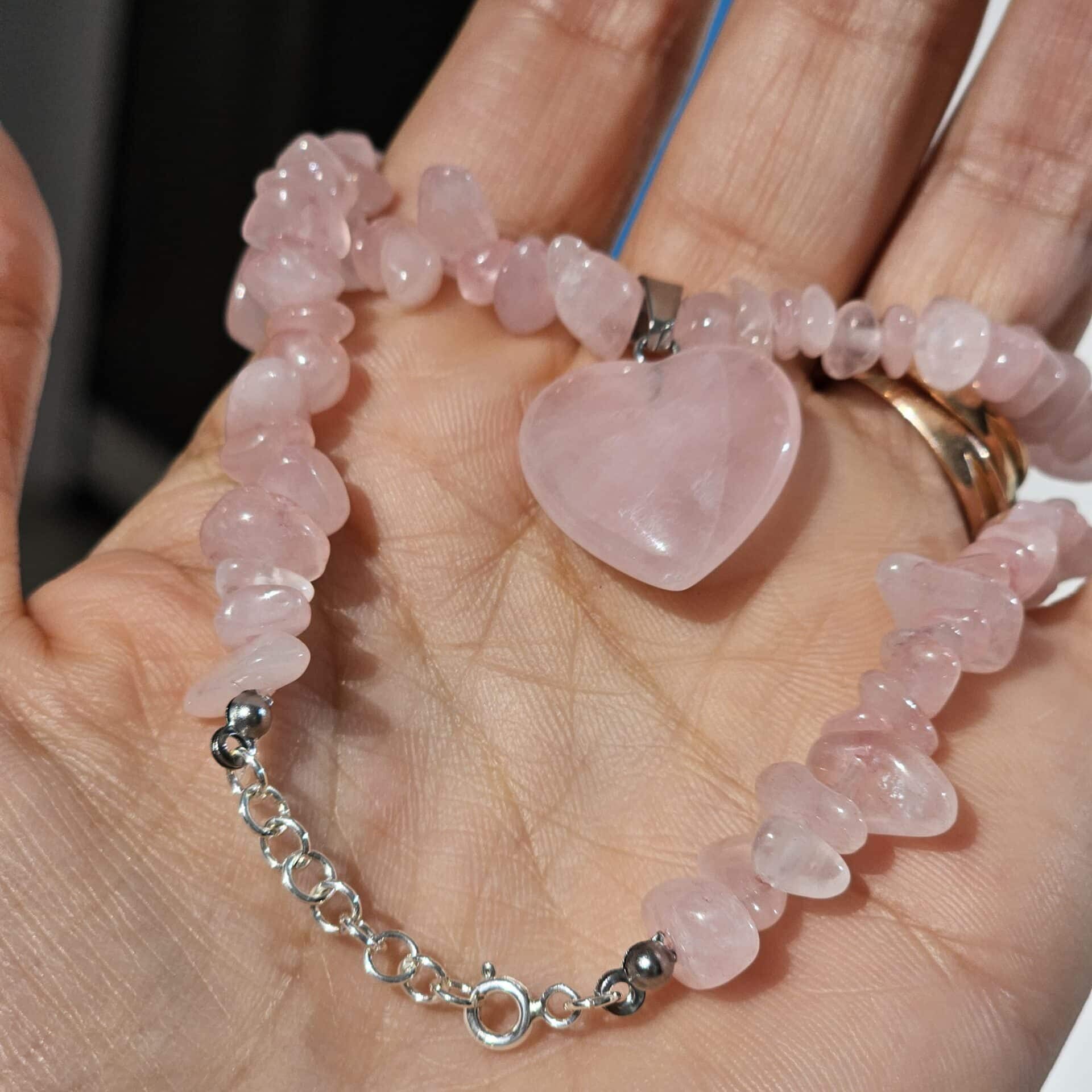 Rose Quartz Necklace with 925 Silver and Stainless Steel Clasp (40 cm)