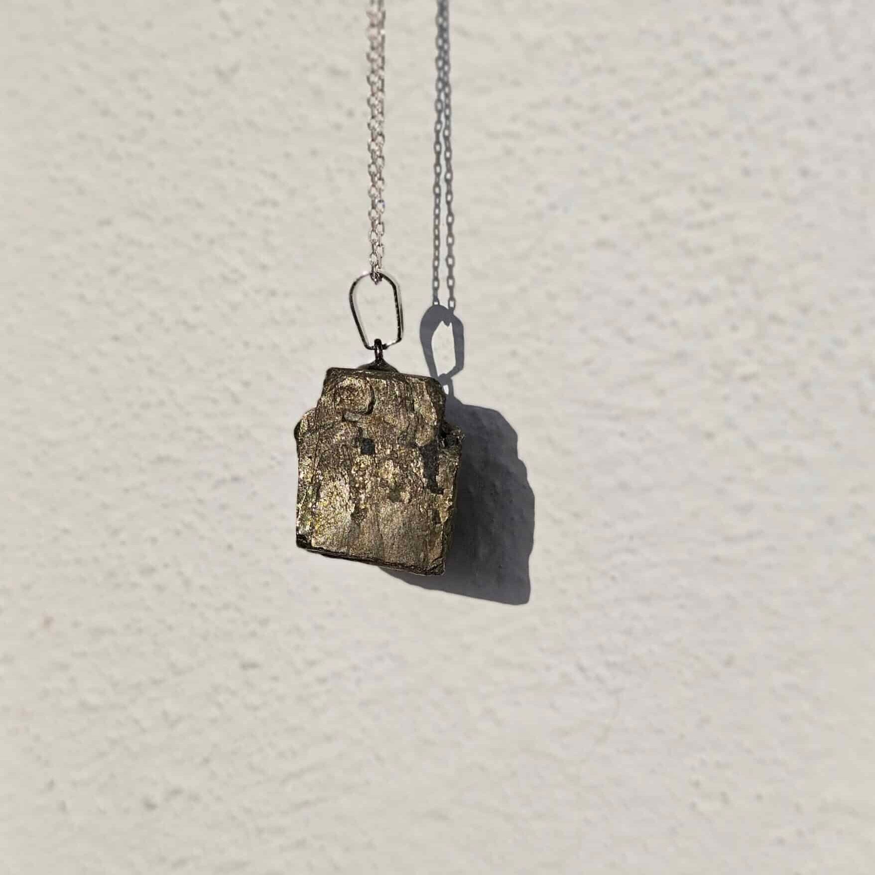 Collier en argent 925 avec pendentif en Pyrite Cubique (11g, 18g, 22g) – Chaîne de 45 cm ajustable