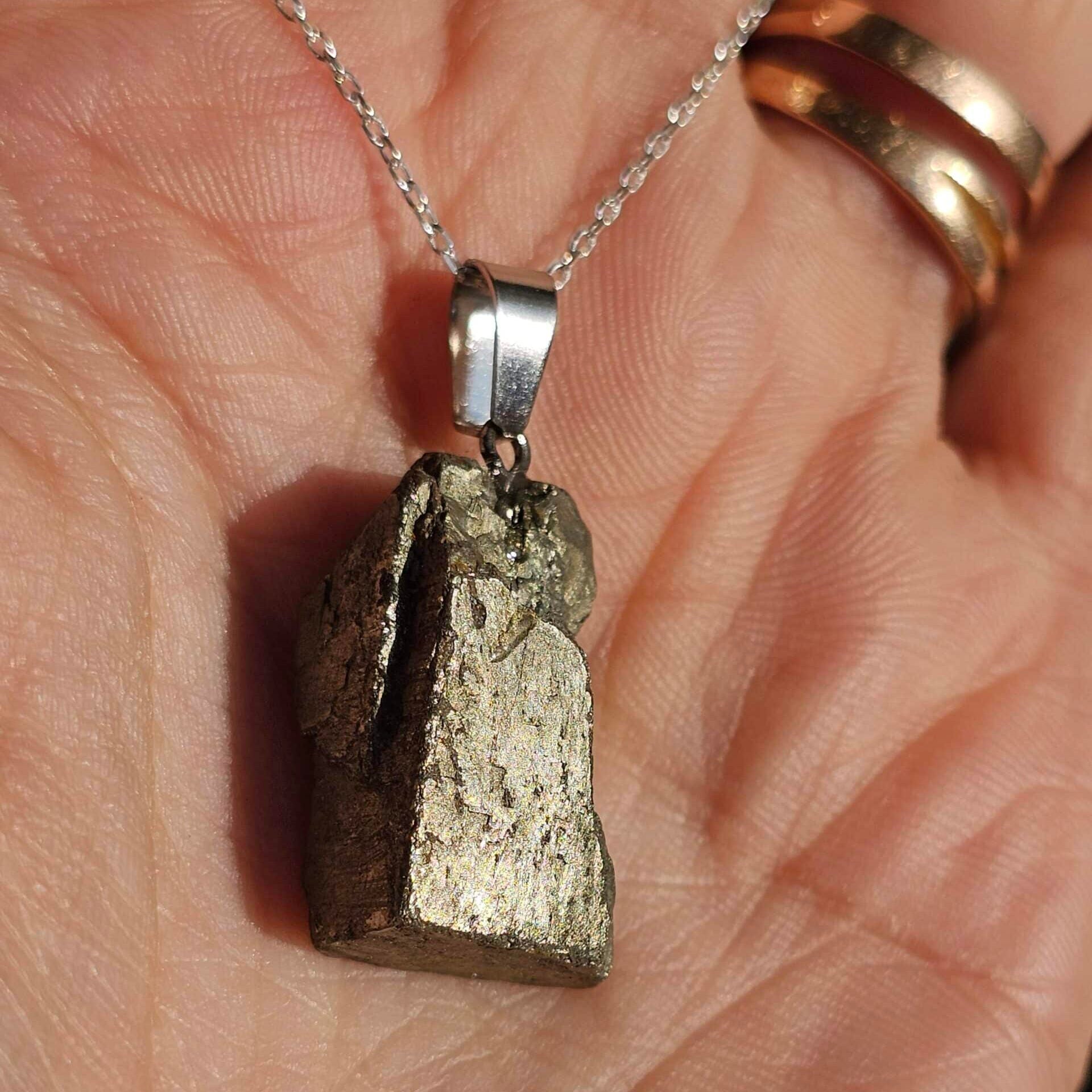 Collier en argent 925 avec pendentif en Pyrite Cubique (11g, 18g, 22g) – Chaîne de 45 cm ajustable