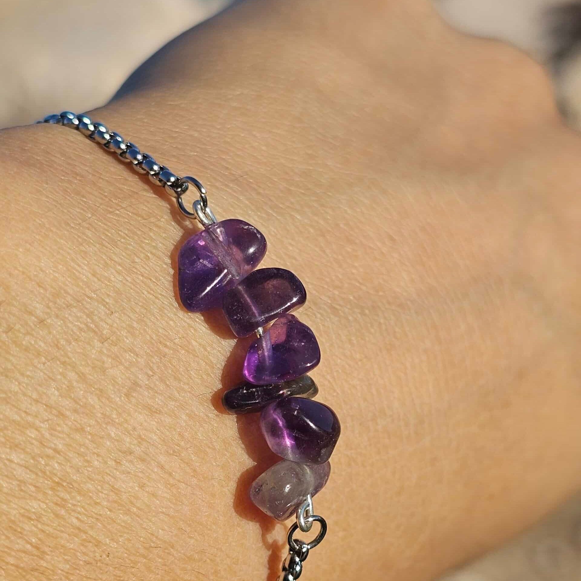 Adjustable Stainless Steel and Natural Amethyst Bracelet - Energetic and Elegant Jewelry