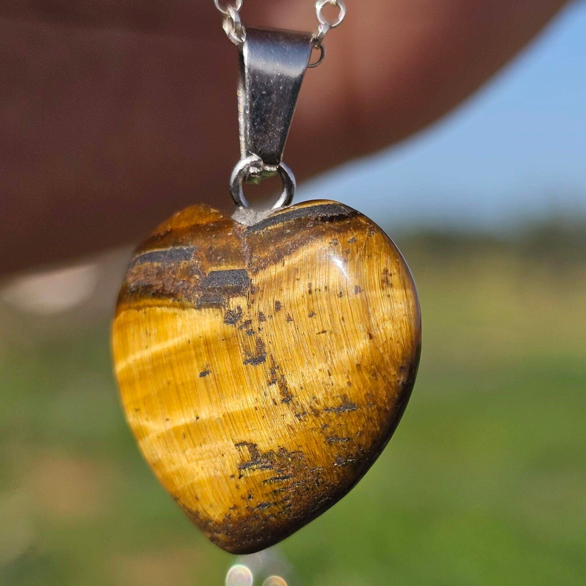 925 silver necklace with tiger's eye heart pendant (45 cm)