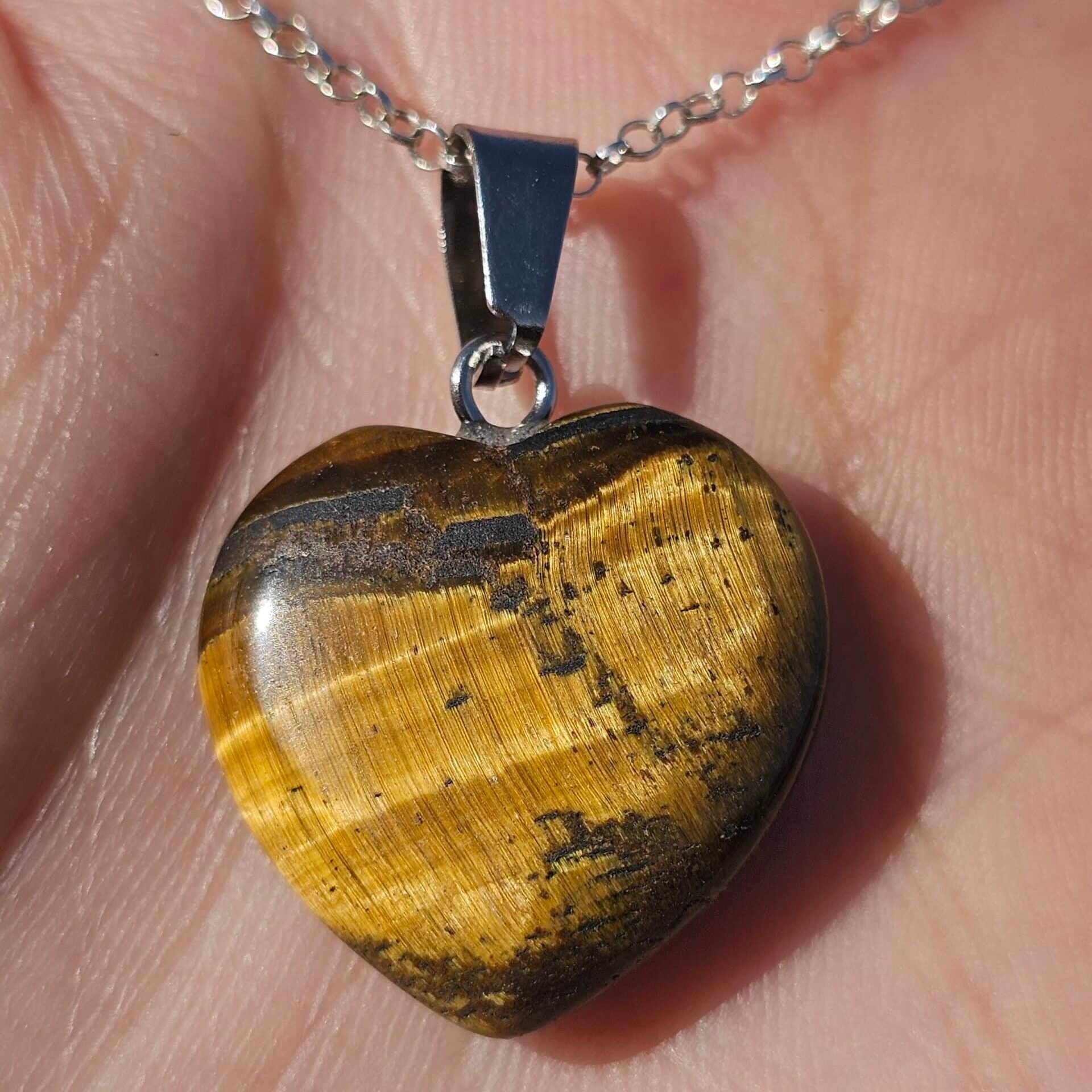 925 silver necklace with tiger's eye heart pendant (45 cm)