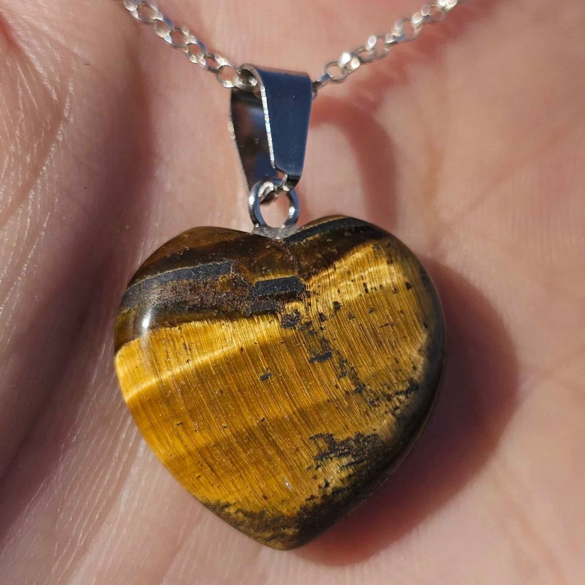 925 silver necklace with tiger's eye heart pendant (45 cm)