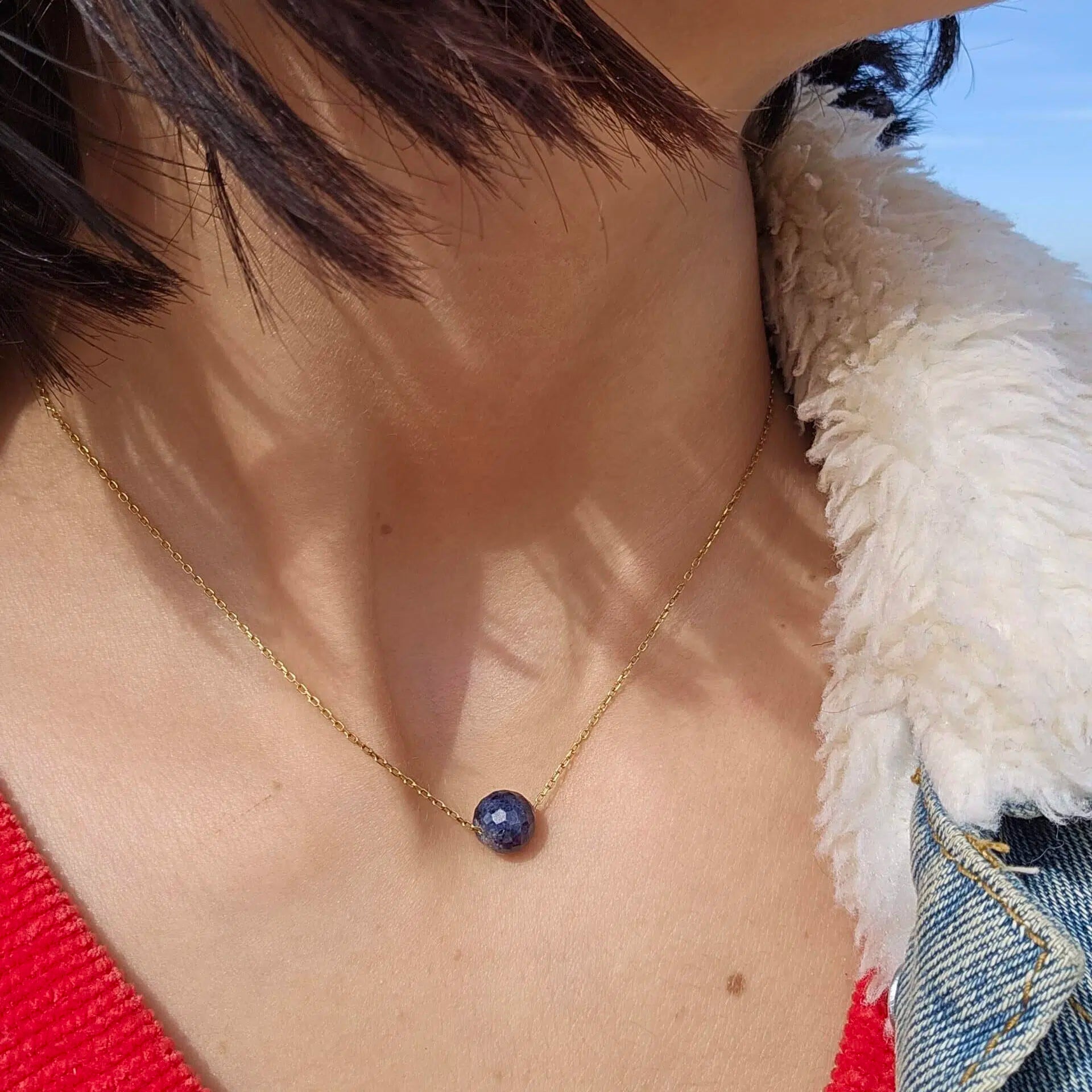 Collier Saphir Bleu argent 925 Plaqué Or - Élégance et Raffinement