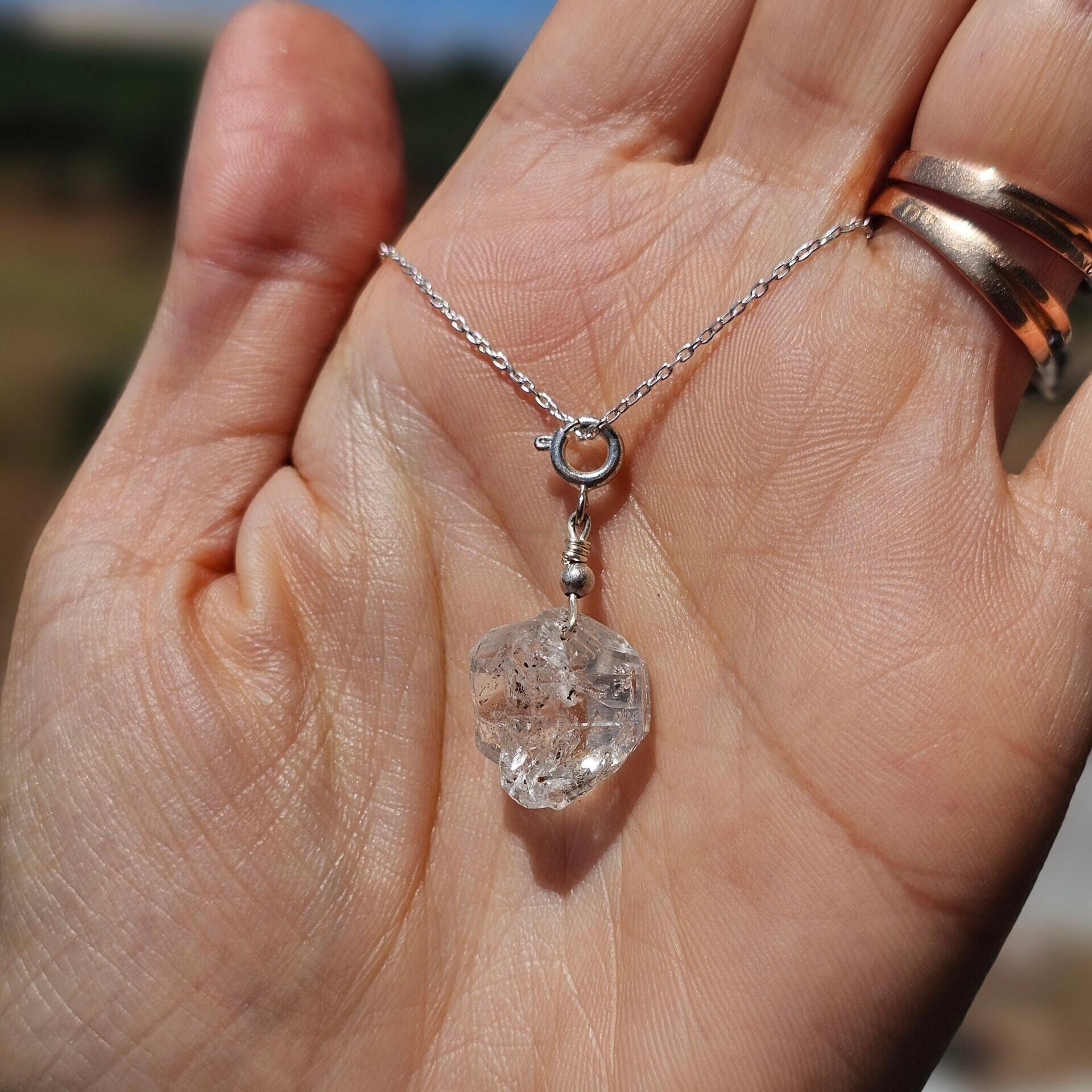 925 silver necklace with Herkimer Diamond pendant (45 cm)