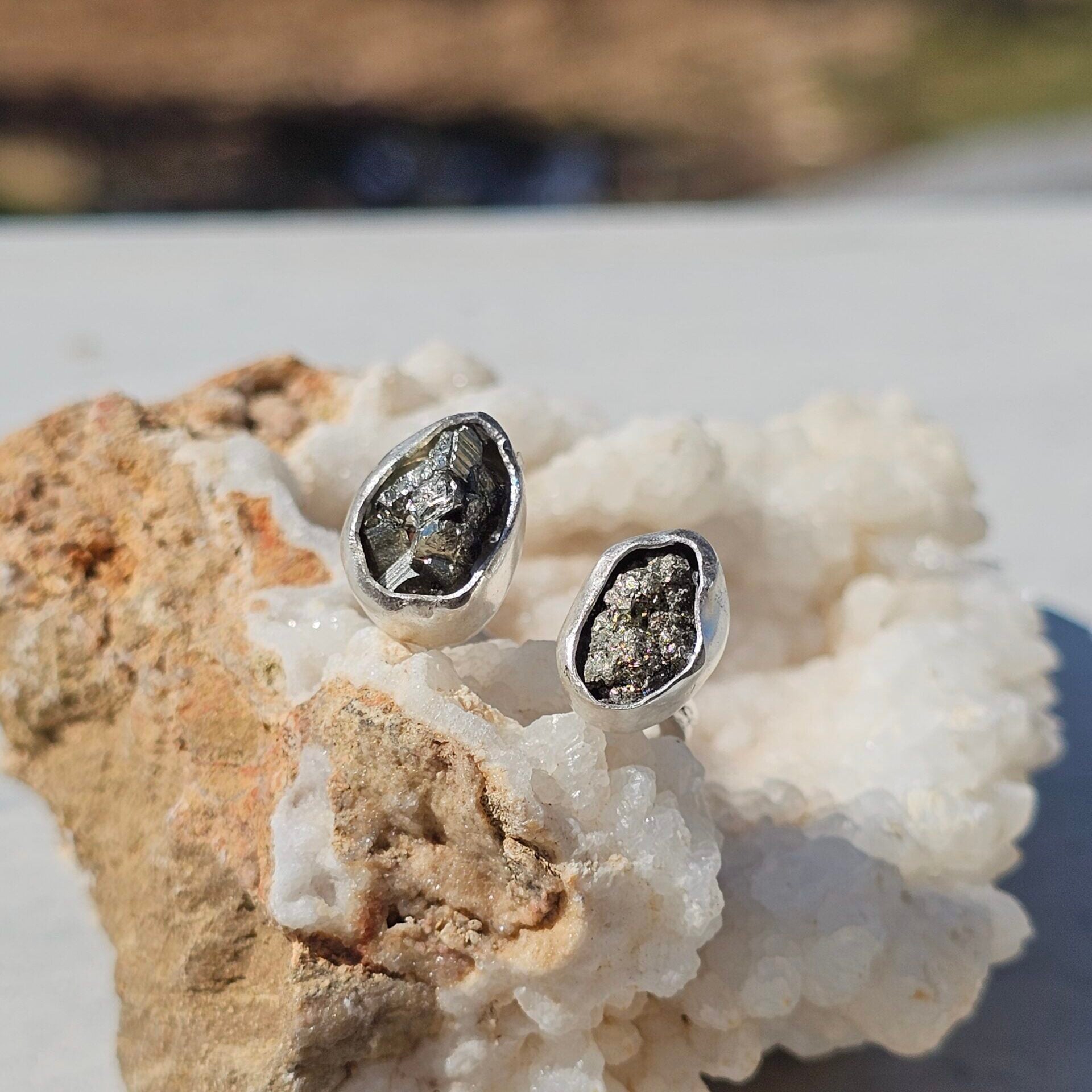 Adjustable double Pyrite ring in solid 925 silver