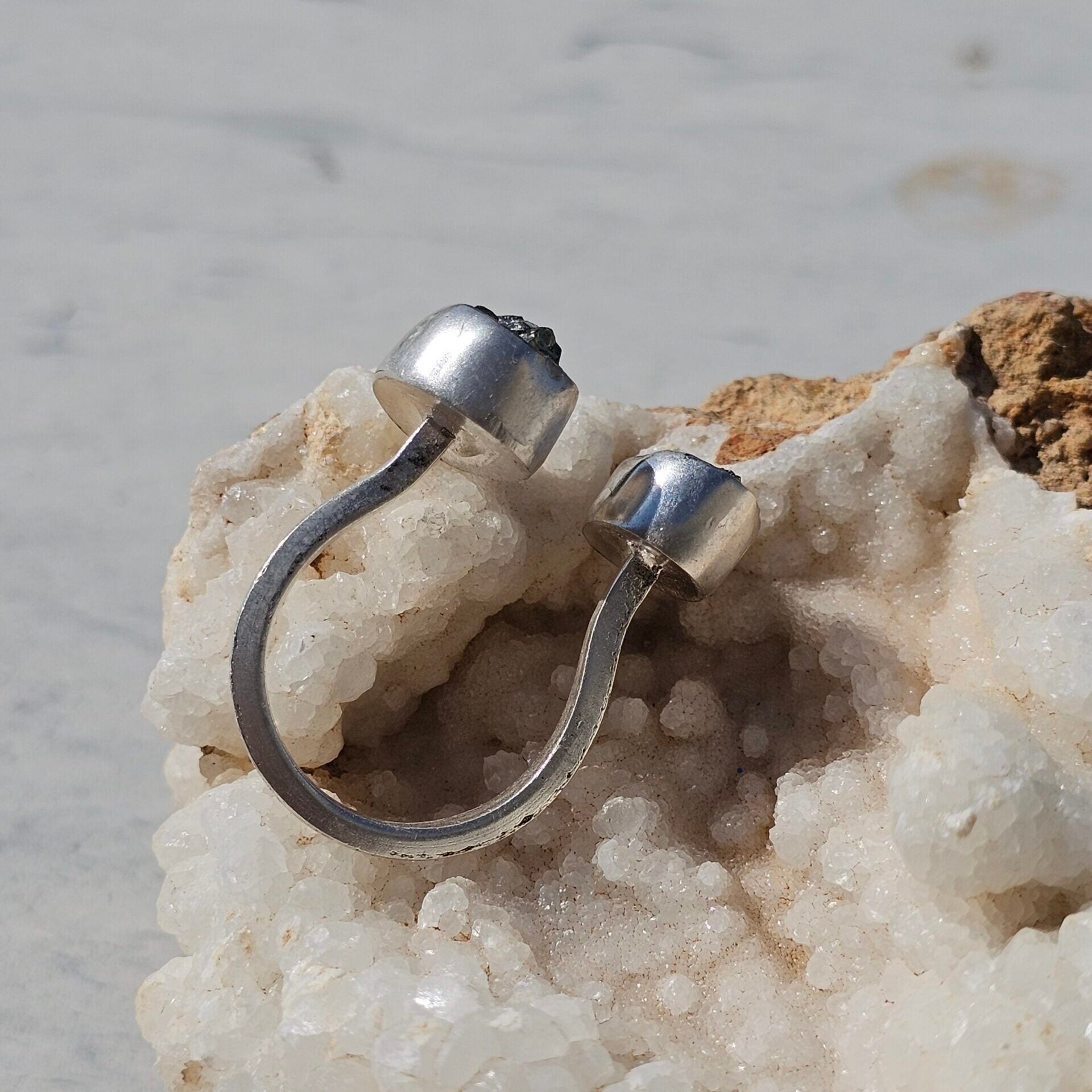 Adjustable double Pyrite ring in solid 925 silver