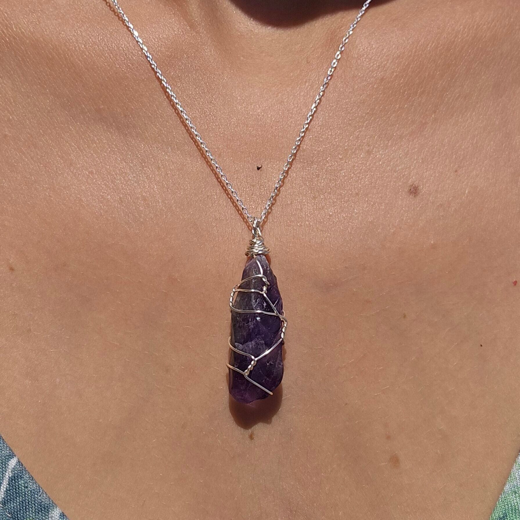 Collier argent 925 avec dent d'Améthyste - Élégance et bien-être