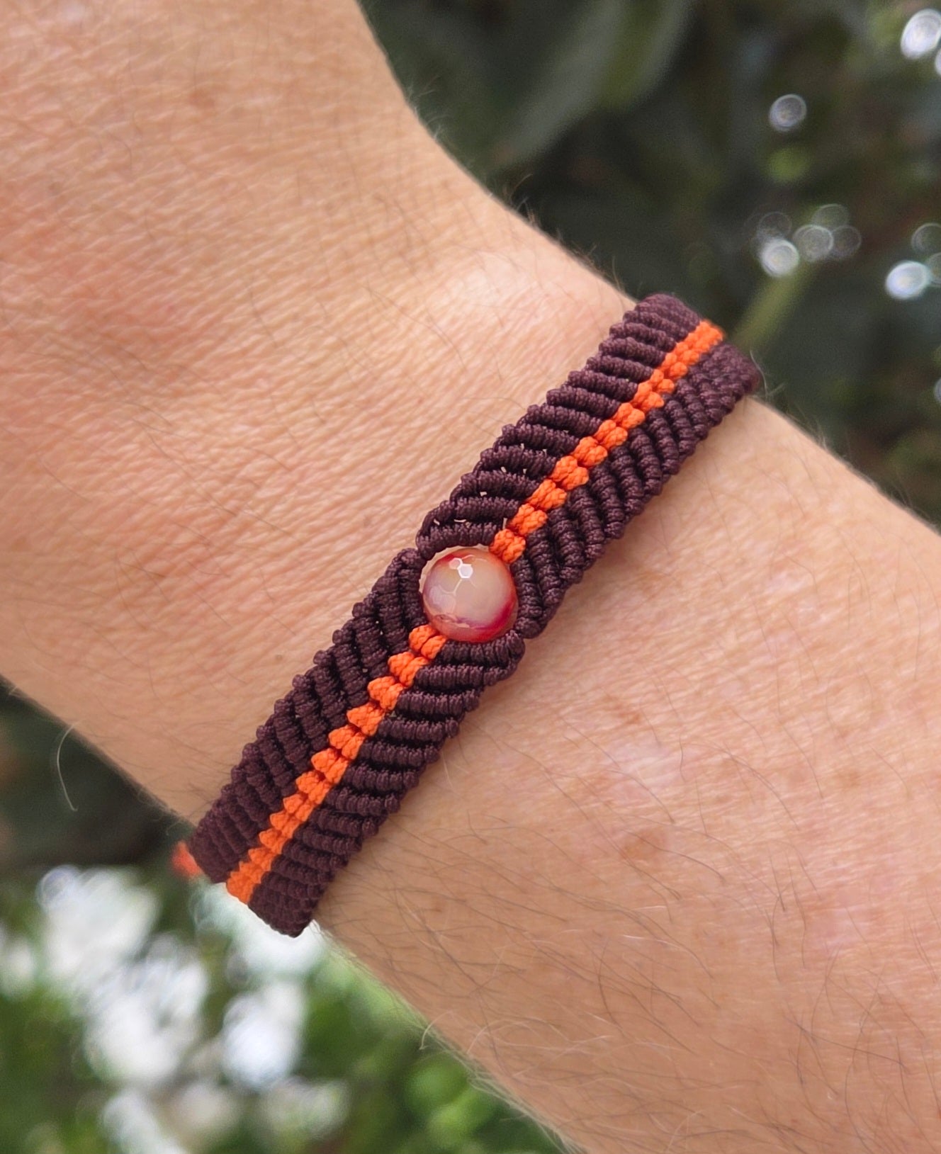 Bracelet micromacramé pour homme fait main avec pierre gemme agate striée