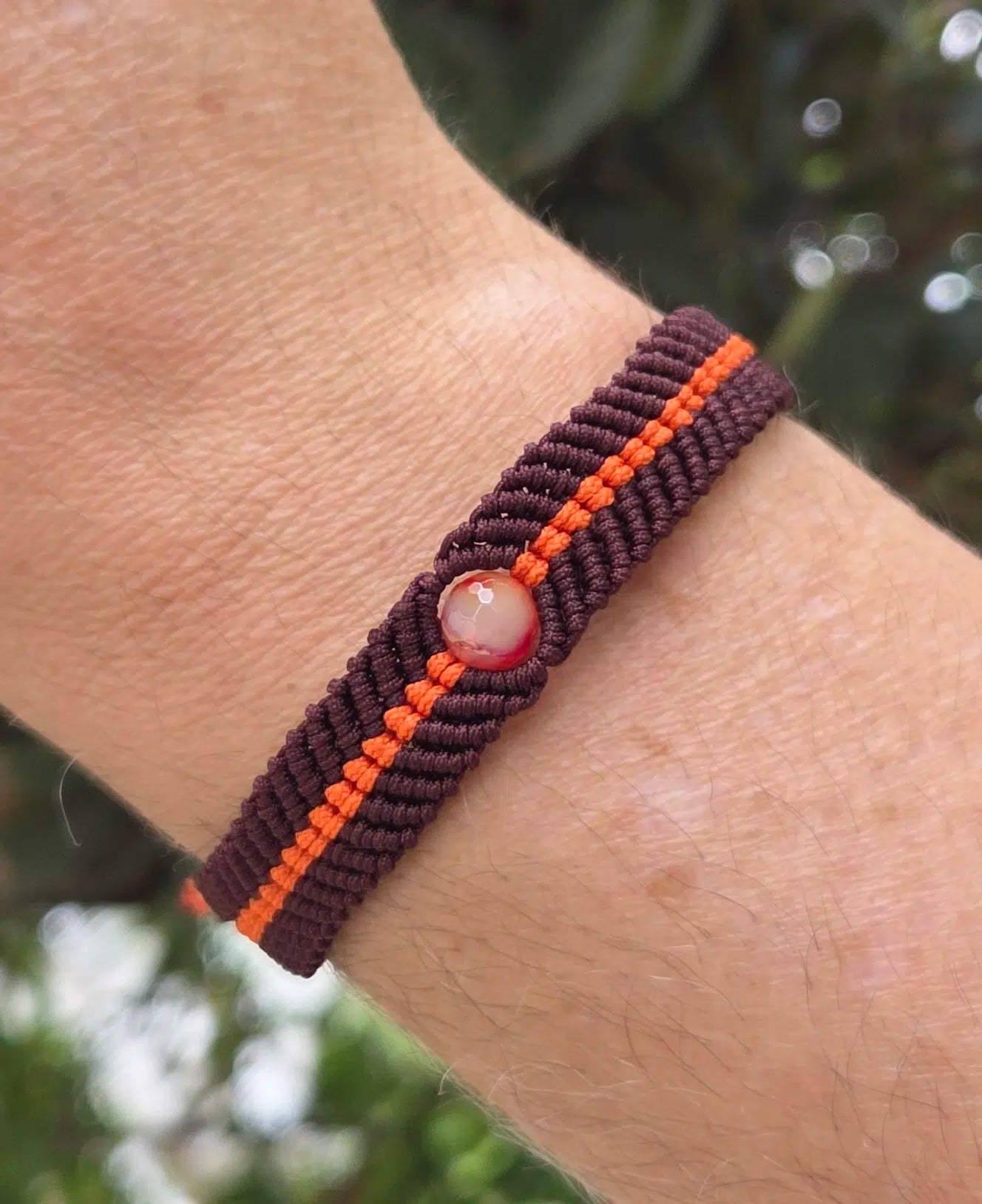 Bracelet micromacramé pour homme fait main avec pierre gemme agate striée