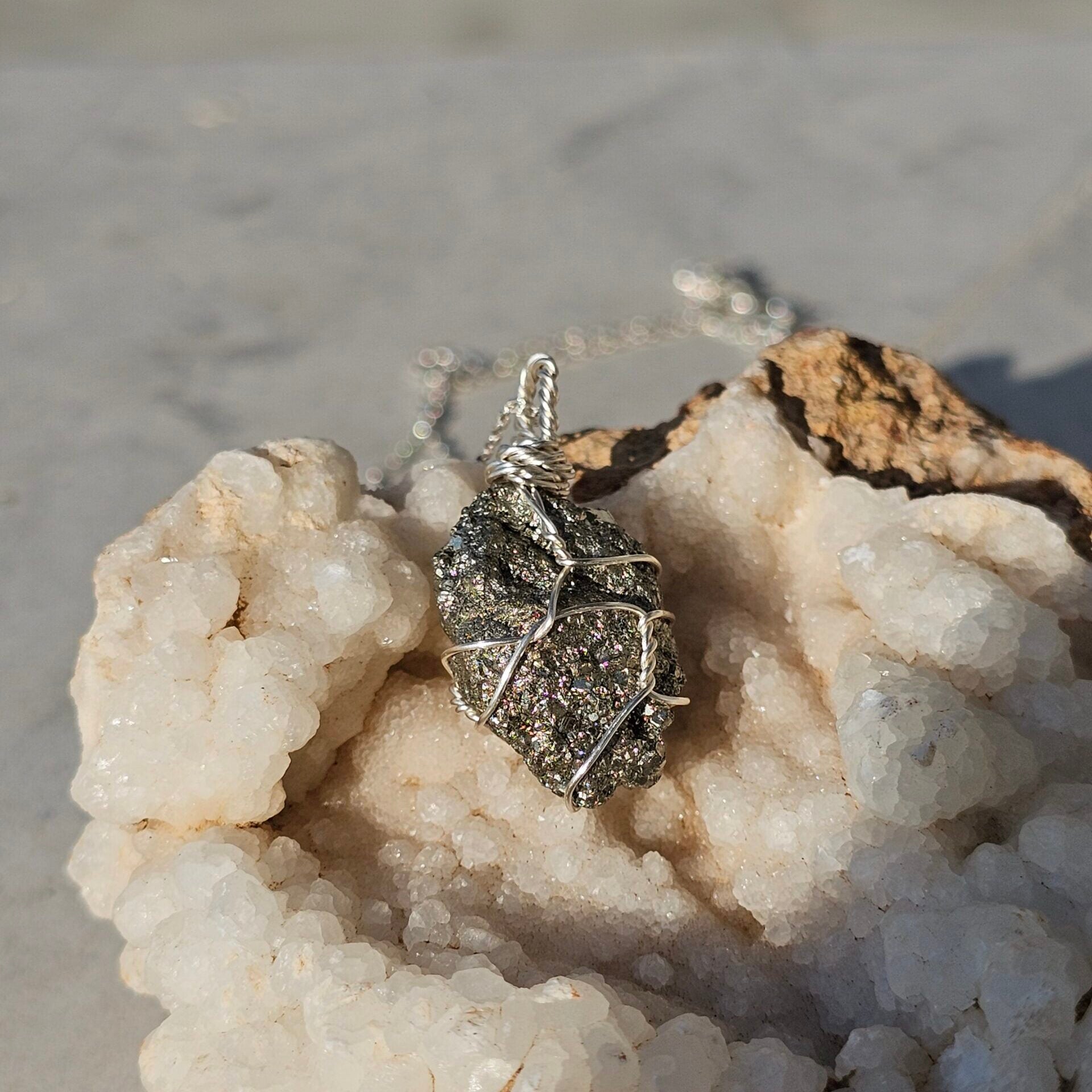 Collier argent 925 avec pendentif Pyrite brute - Confiance et Abondance