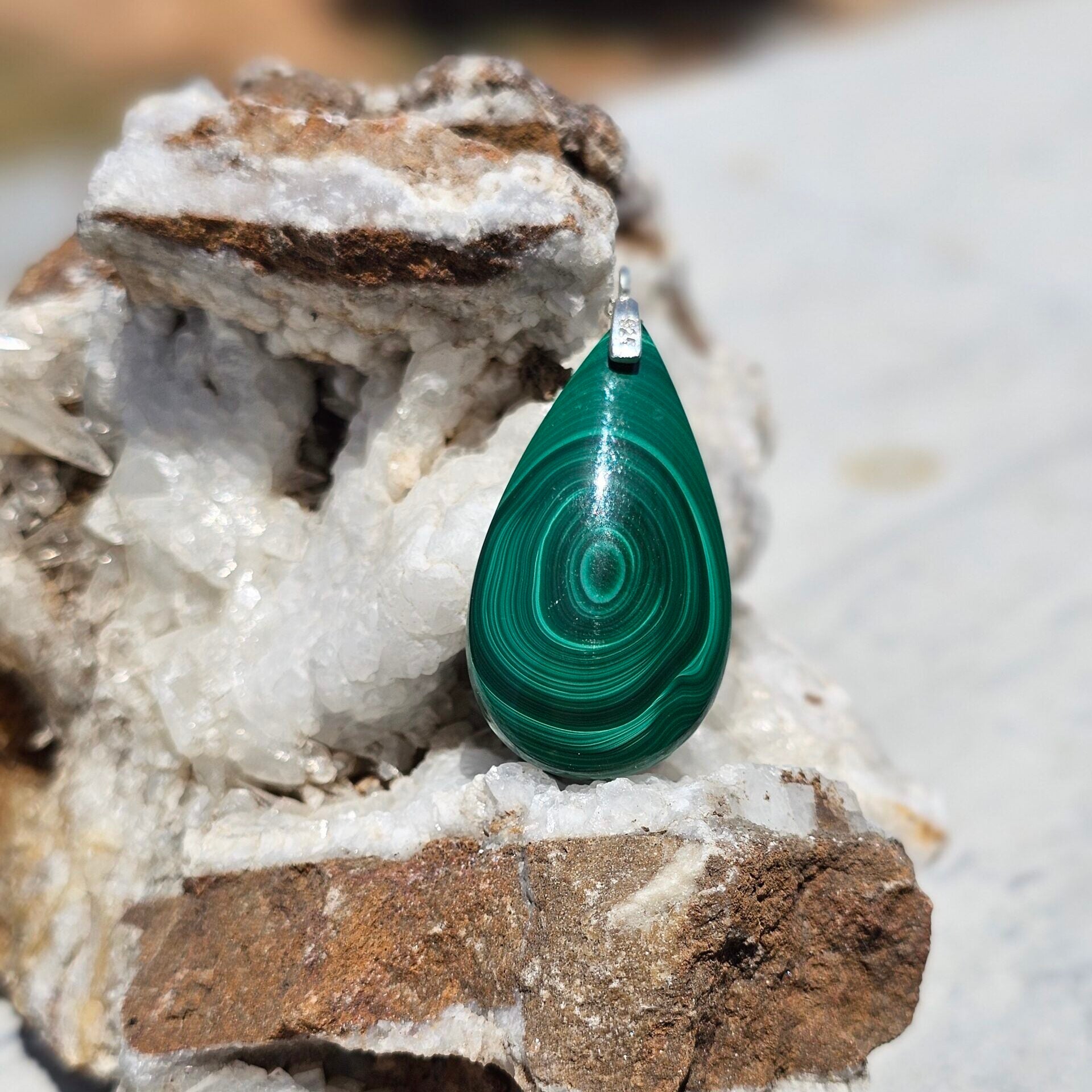 Collier en argent 925 avec pendentif en Malachite naturelle de haute qualité (45cm)