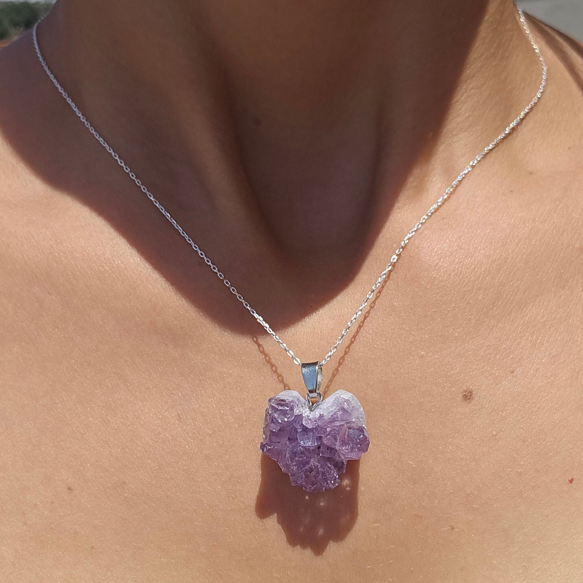 Collier en argent 925 avec pendentif cœur Améthyste