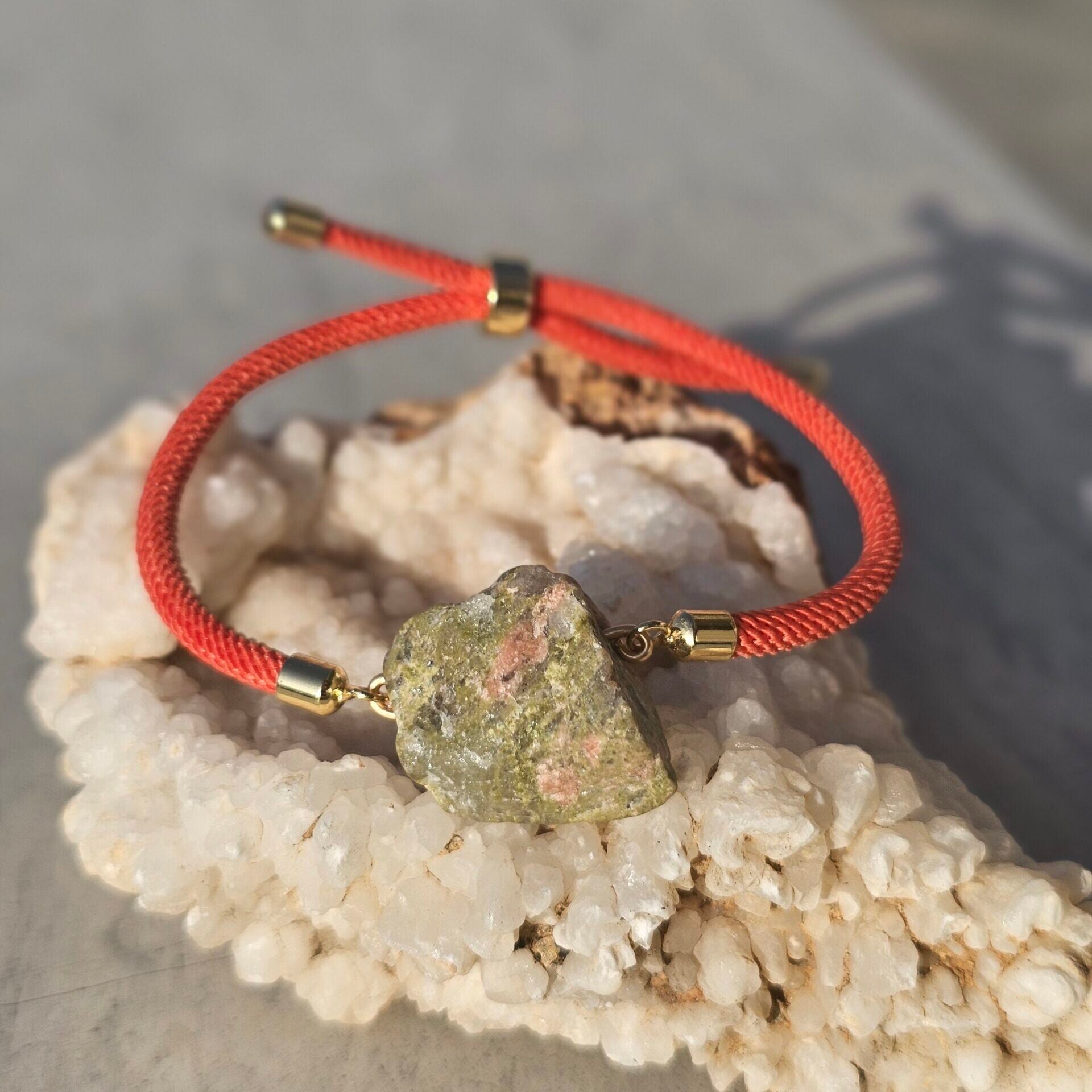 Bracelet Cordon Orange avec Unakite Artisanale - Équilibre Émotionnel