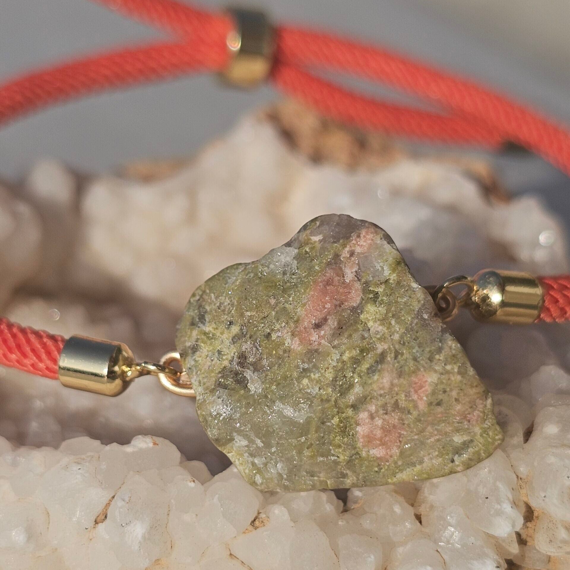 Bracelet Cordon Orange avec Unakite Artisanale - Équilibre Émotionnel