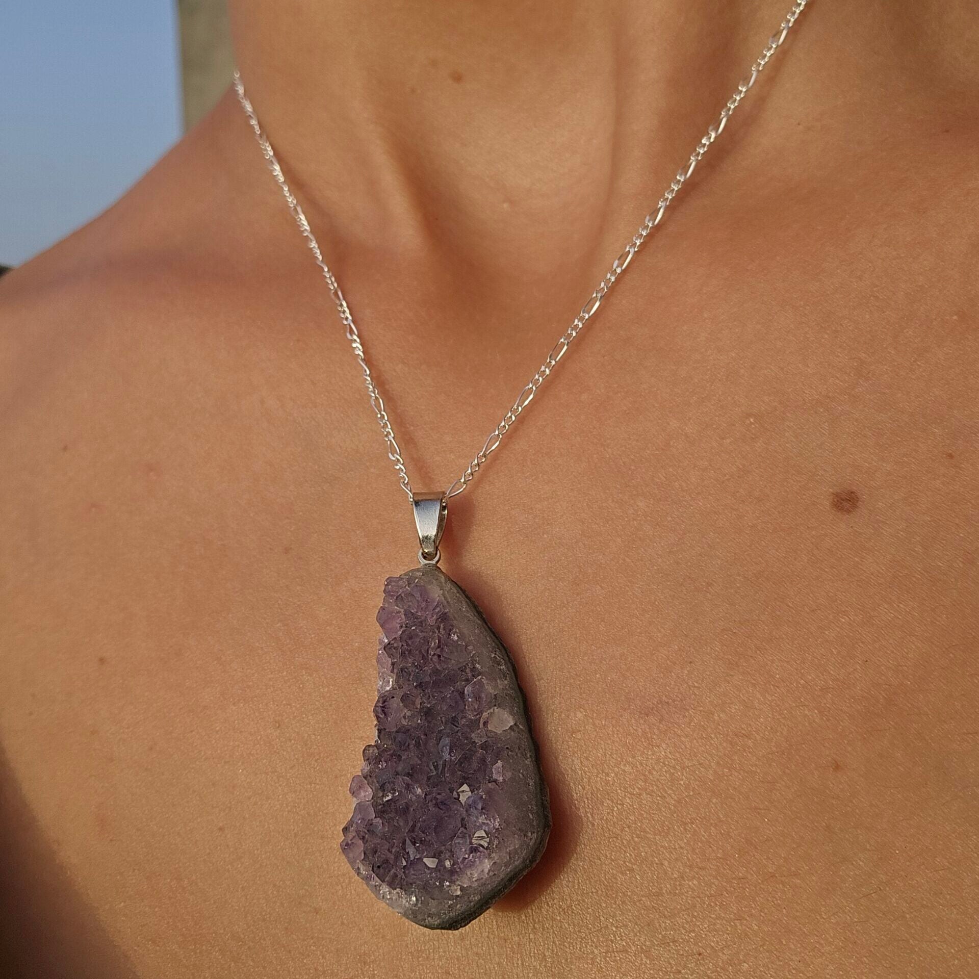 Collier en argent 925 avec pendentif Améthyste naturelle sous forme de goutte d'eau