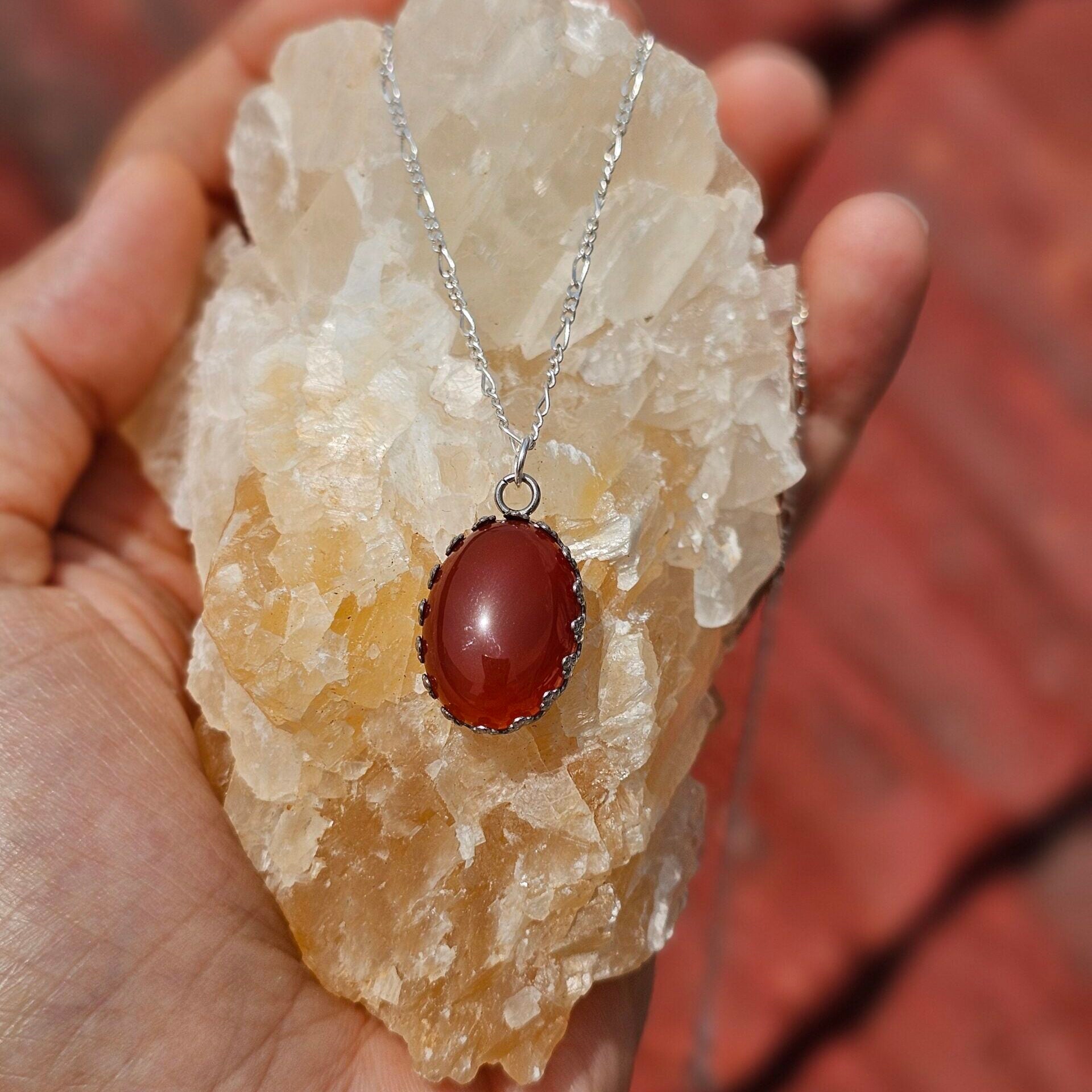 Collier Argent 925 Pendentif Cornaline - Élégance Naturelle