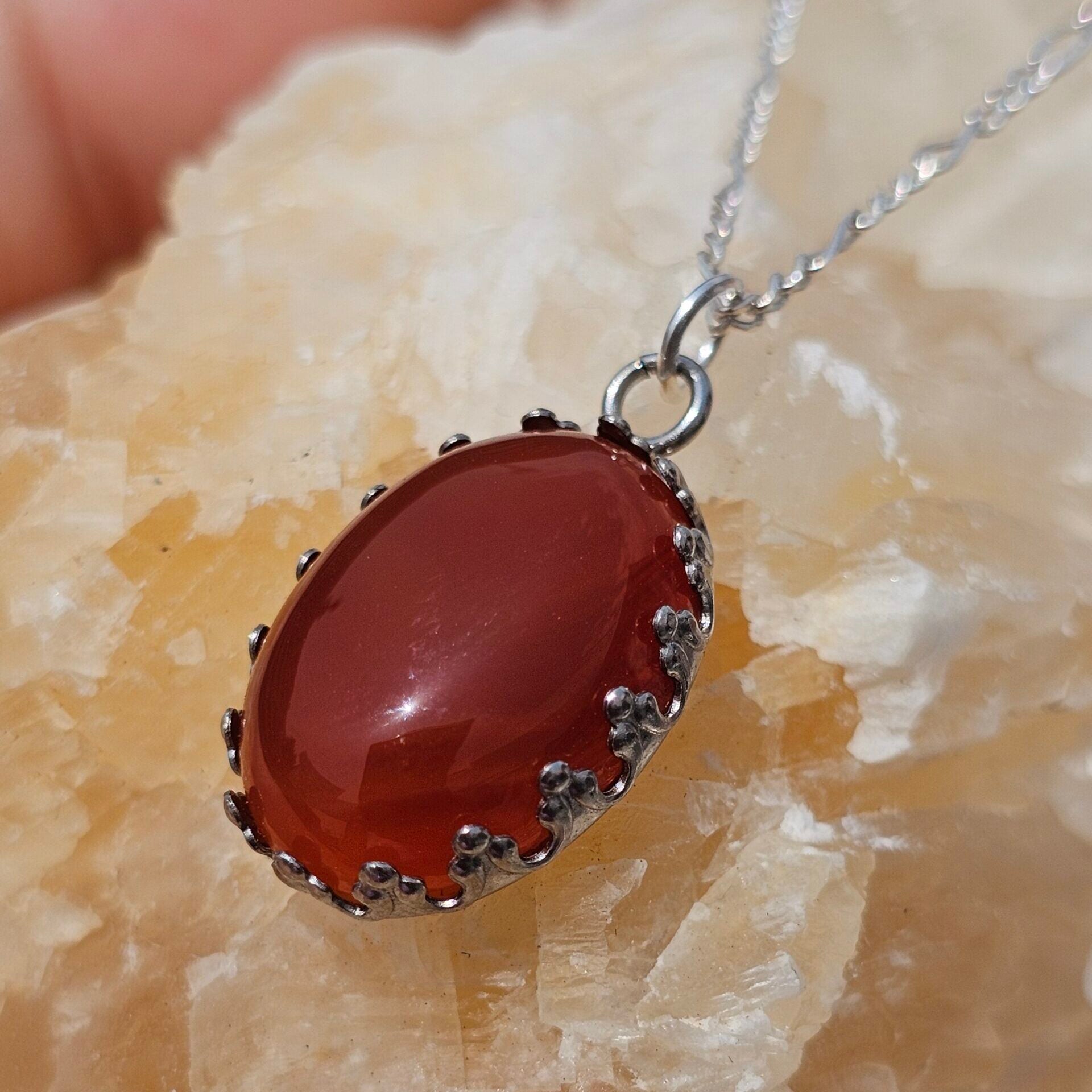 Collier Argent 925 Pendentif Cornaline - Élégance Naturelle