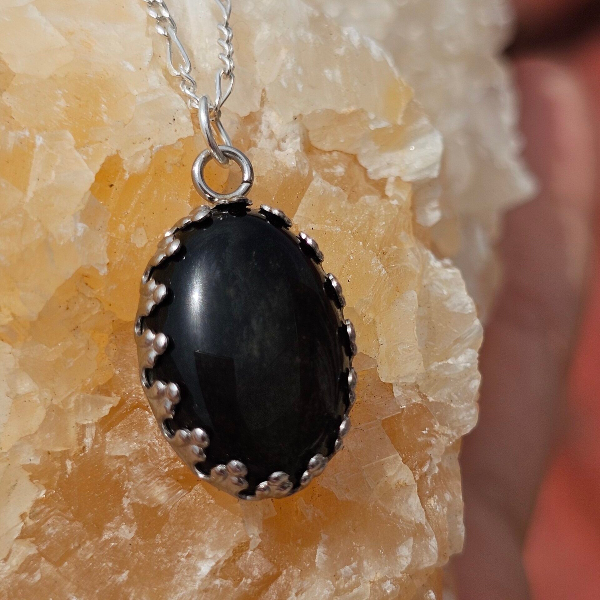 Collier en Argent 925 Pendentif Obsidienne Dorée - Élégance Mystique