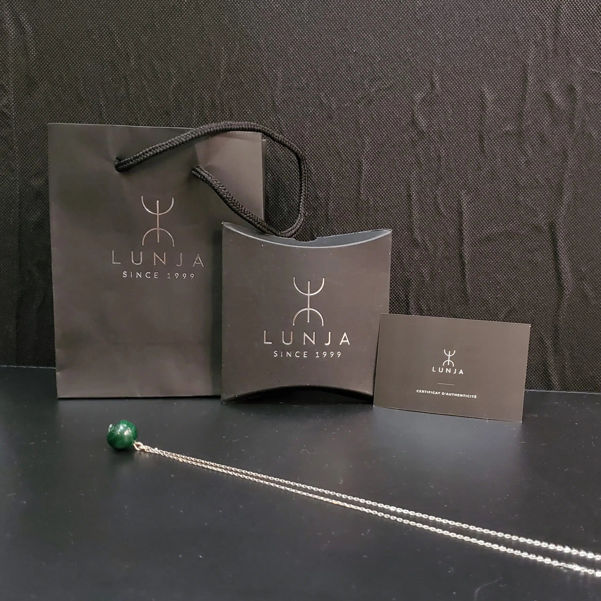 Collier argent et pierre malachite authentique