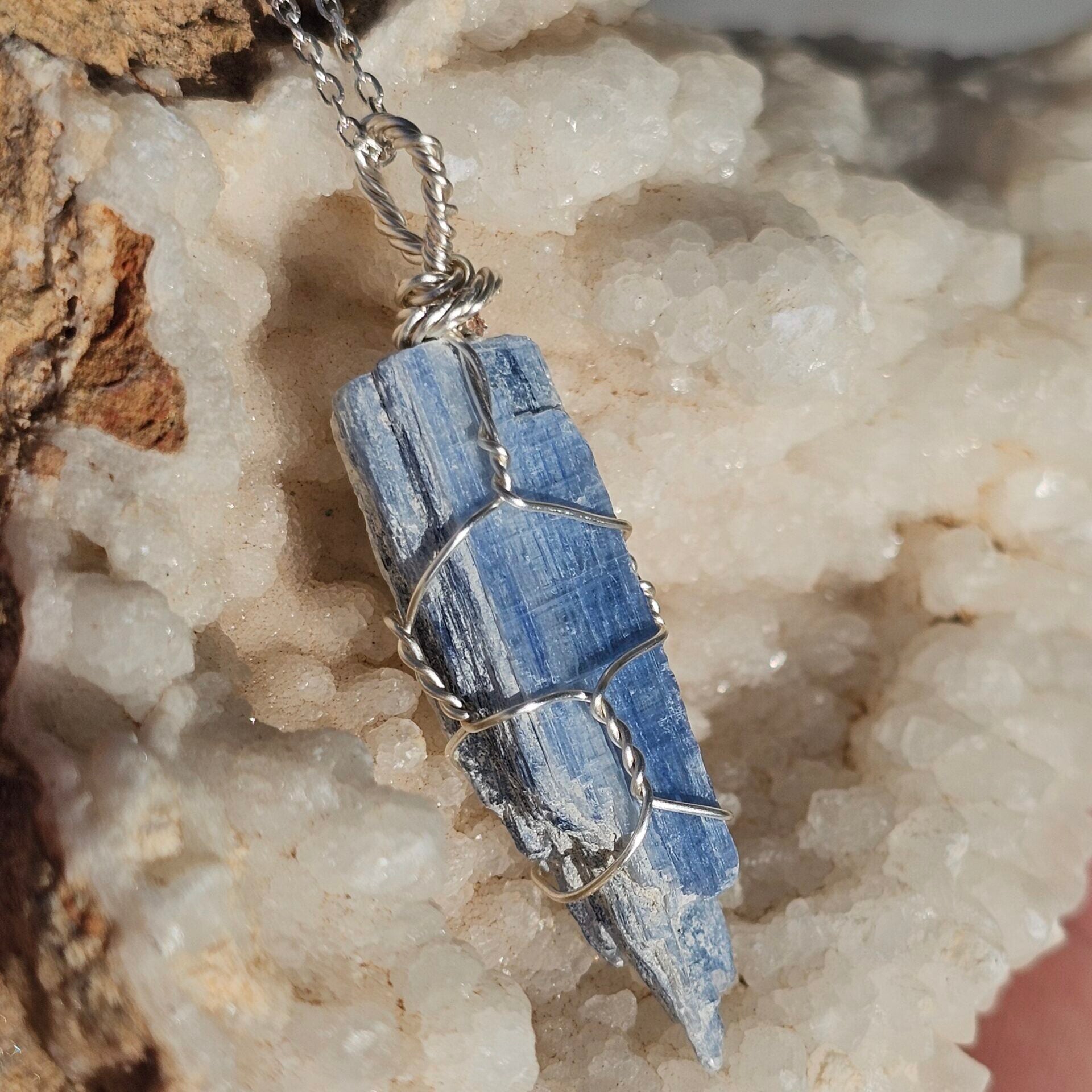 925 sterling silver necklace with Kyanite pendant, unique elegance, 45 cm