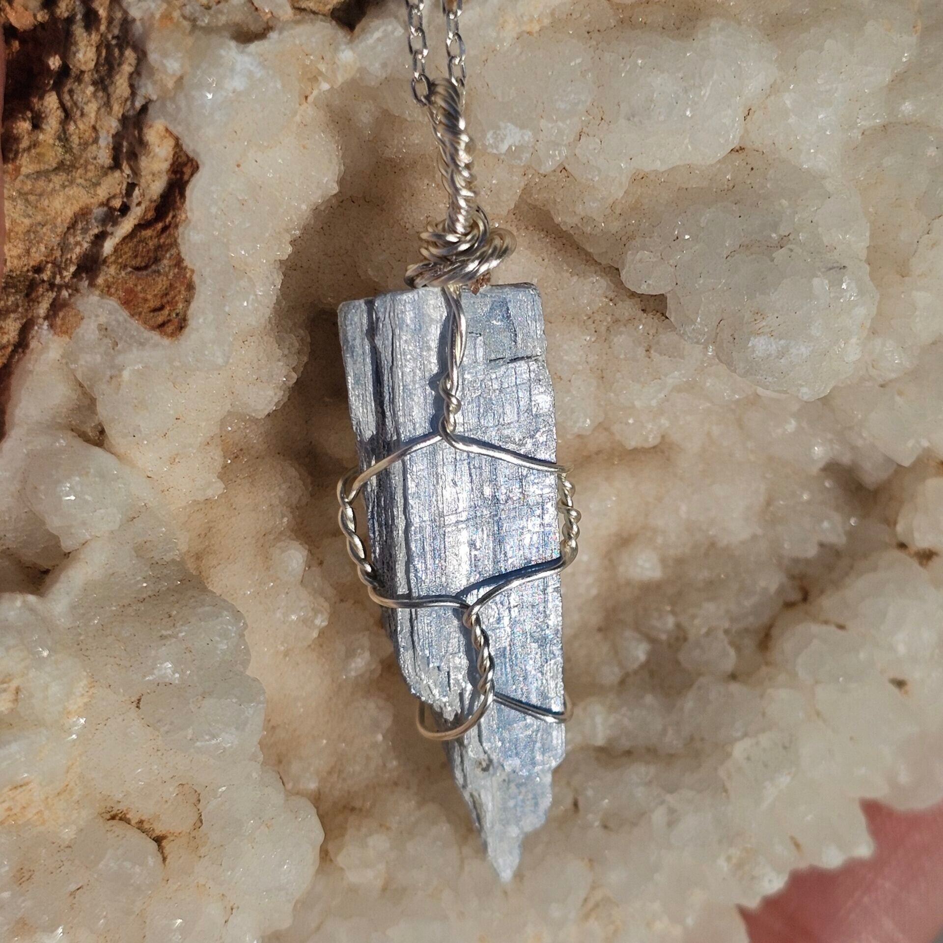 925 sterling silver necklace with Kyanite pendant, unique elegance, 45 cm