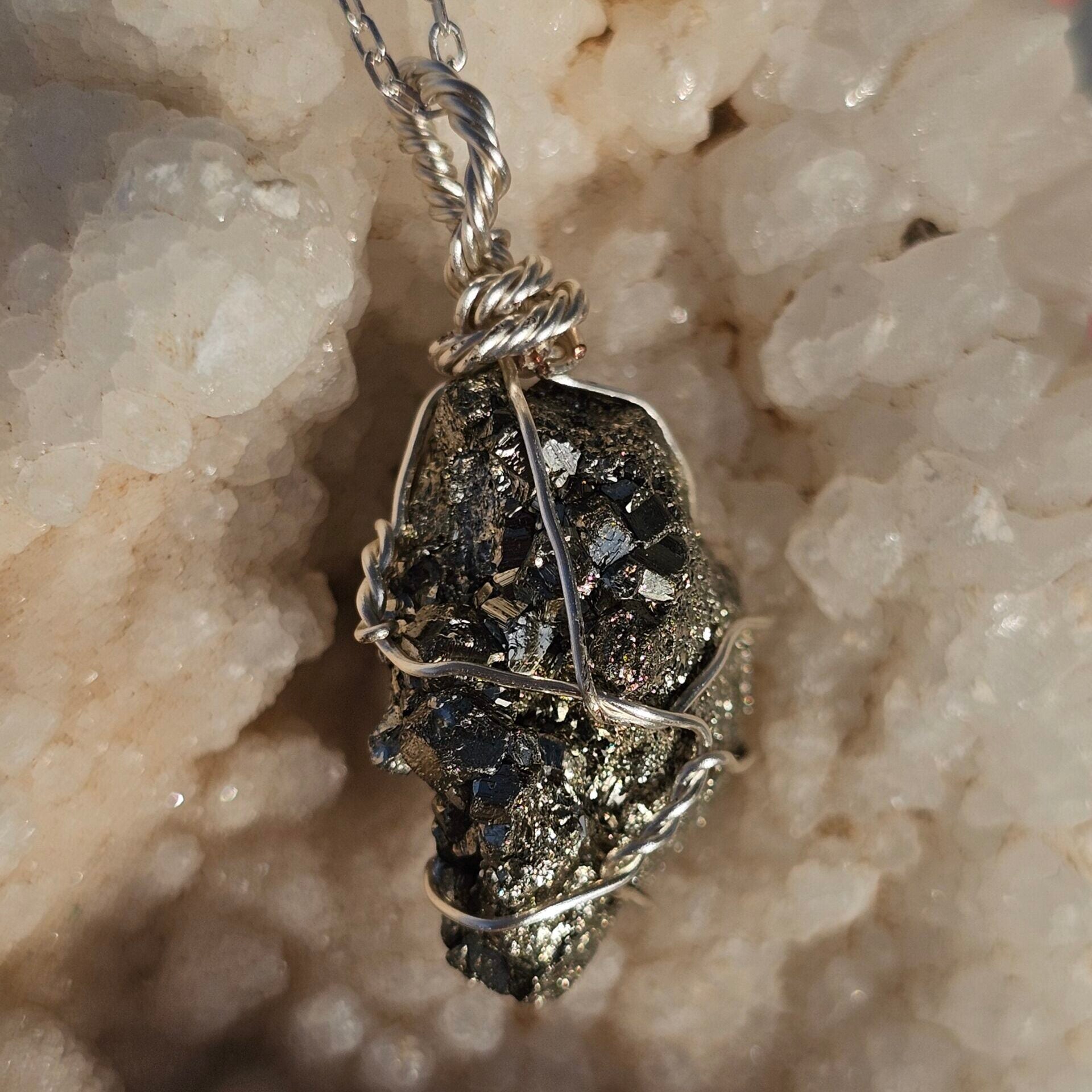 Collier argent 925 avec pendentif Pyrite brute - Confiance et Abondance