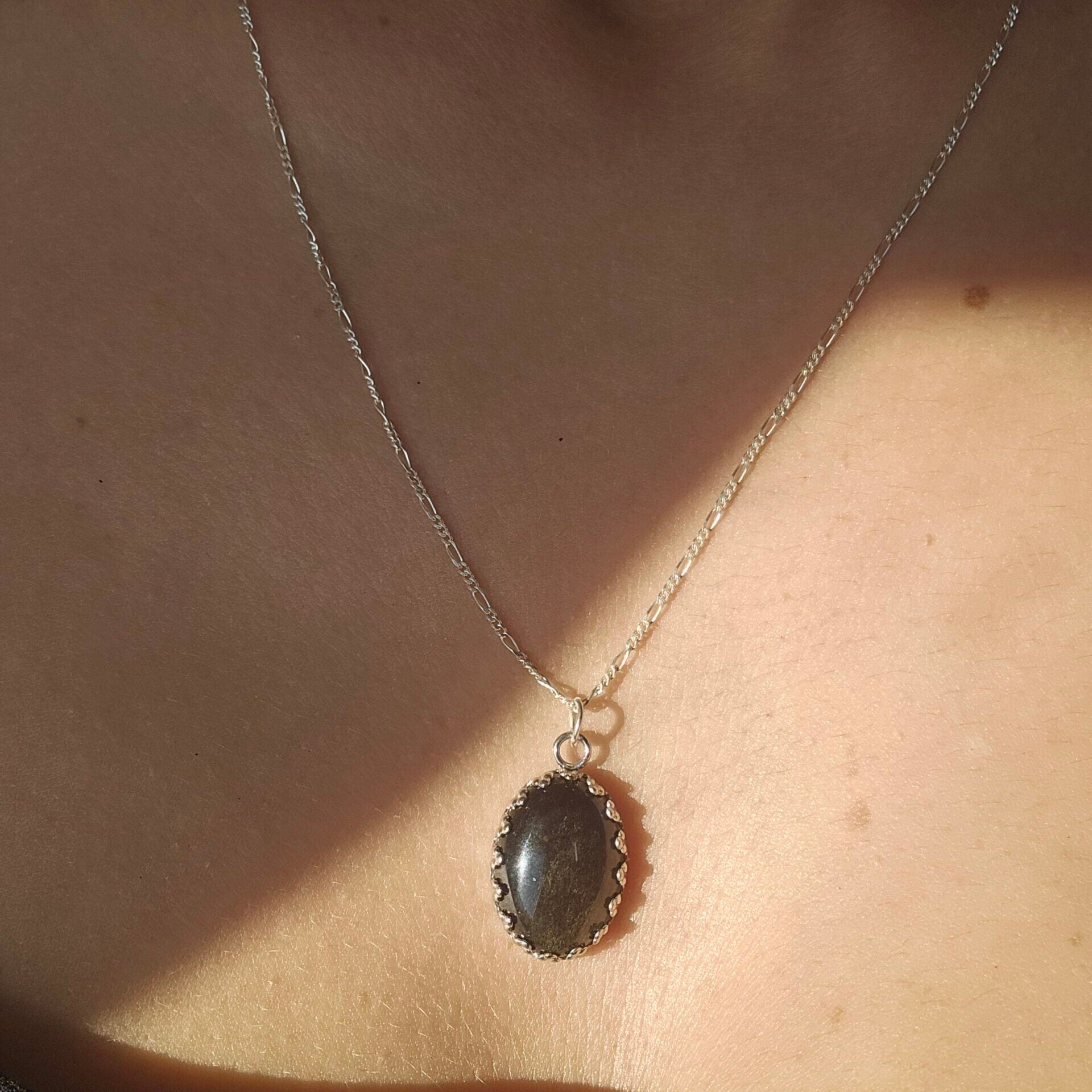 Collier en Argent 925 Pendentif Obsidienne Dorée - Élégance Mystique