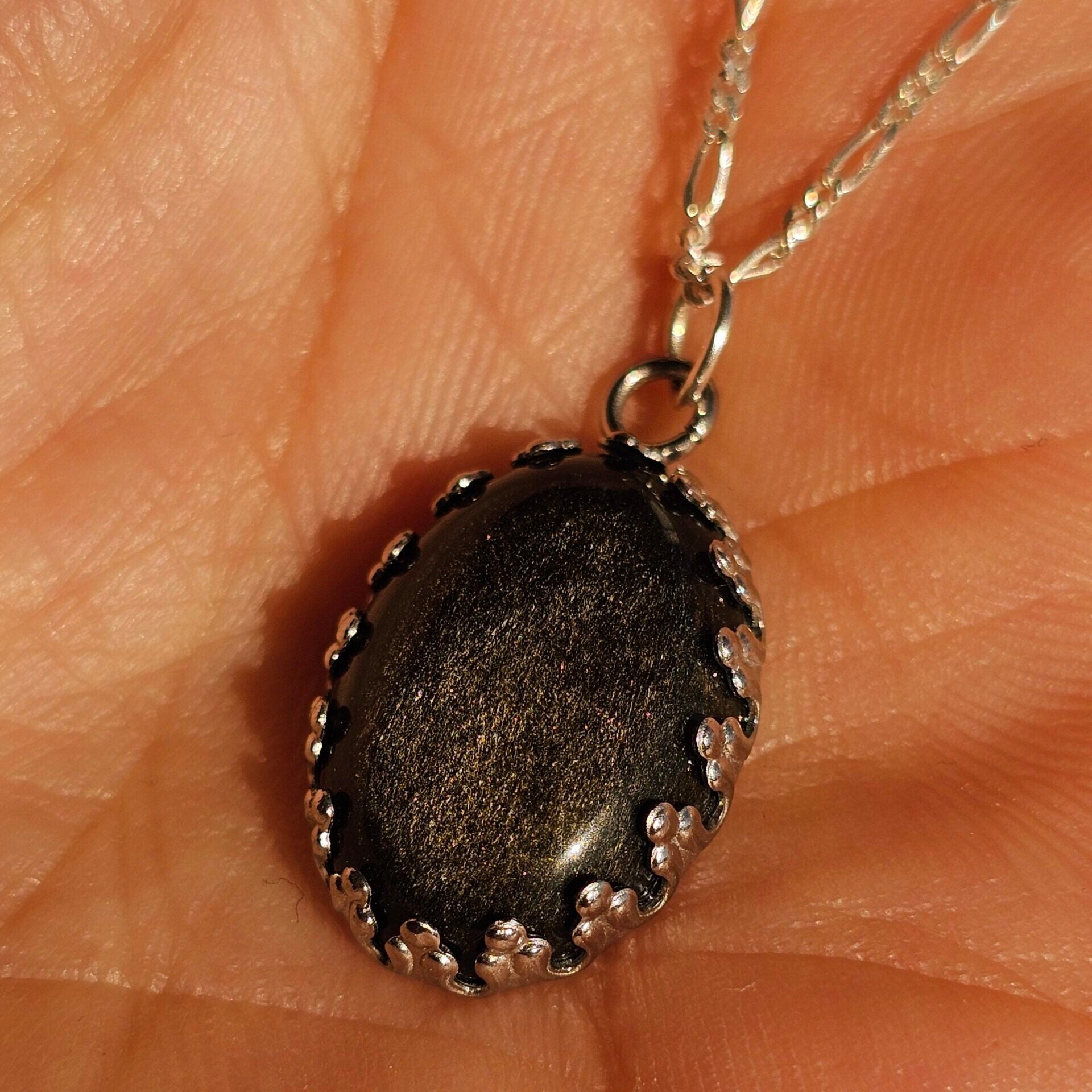 Collier en Argent 925 Pendentif Obsidienne Dorée - Élégance Mystique