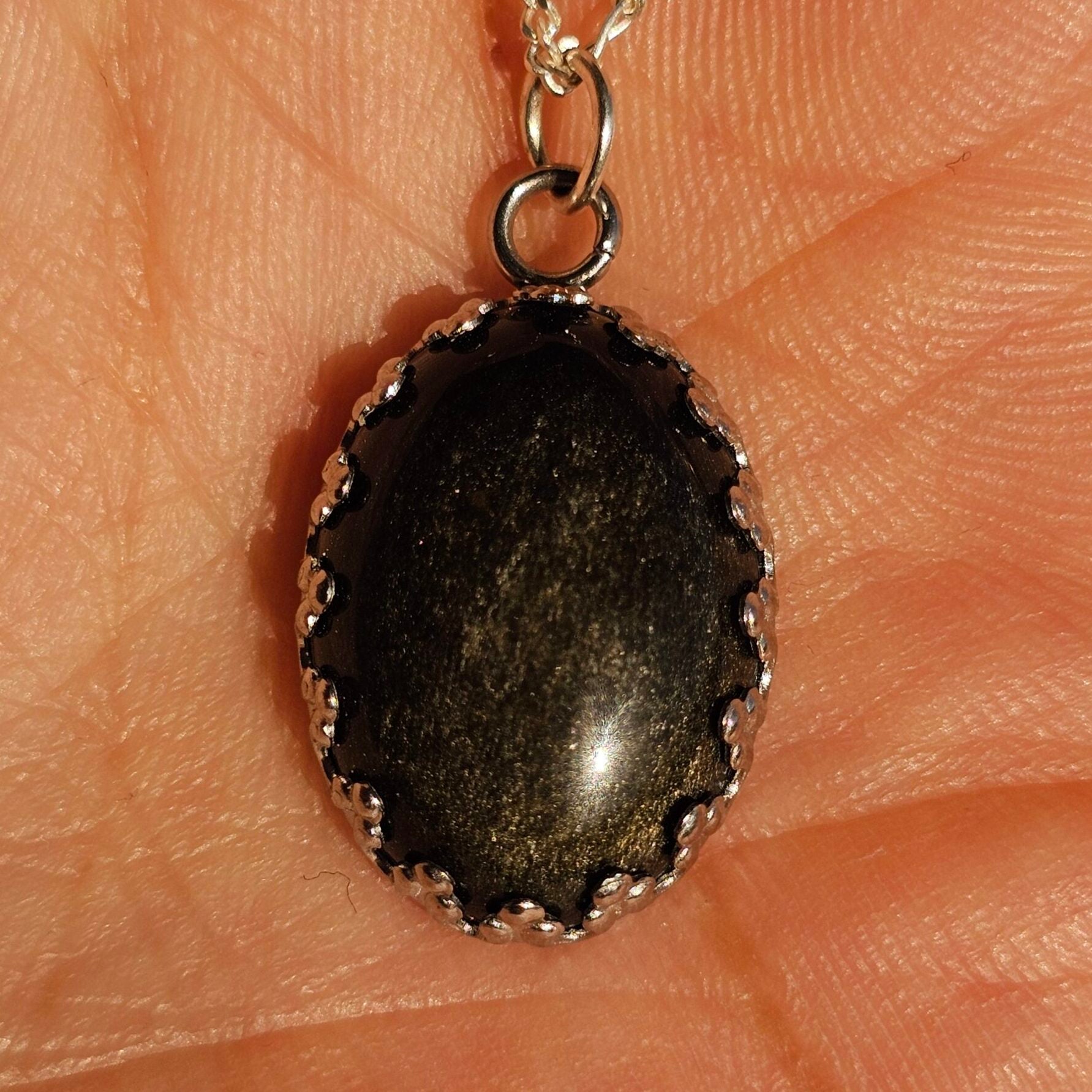 Collier en Argent 925 Pendentif Obsidienne Dorée - Élégance Mystique