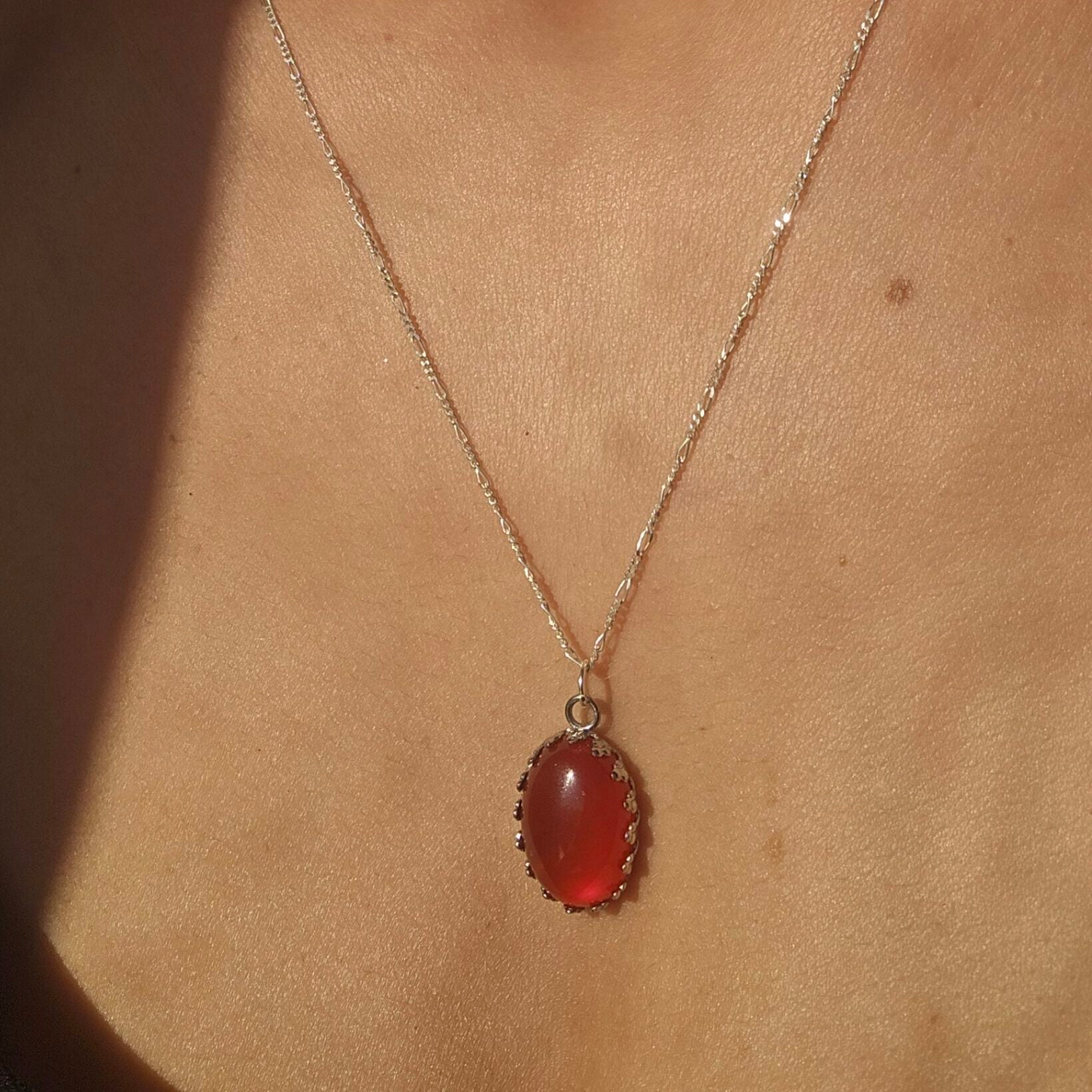 Collier Argent 925 Pendentif Cornaline - Élégance Naturelle