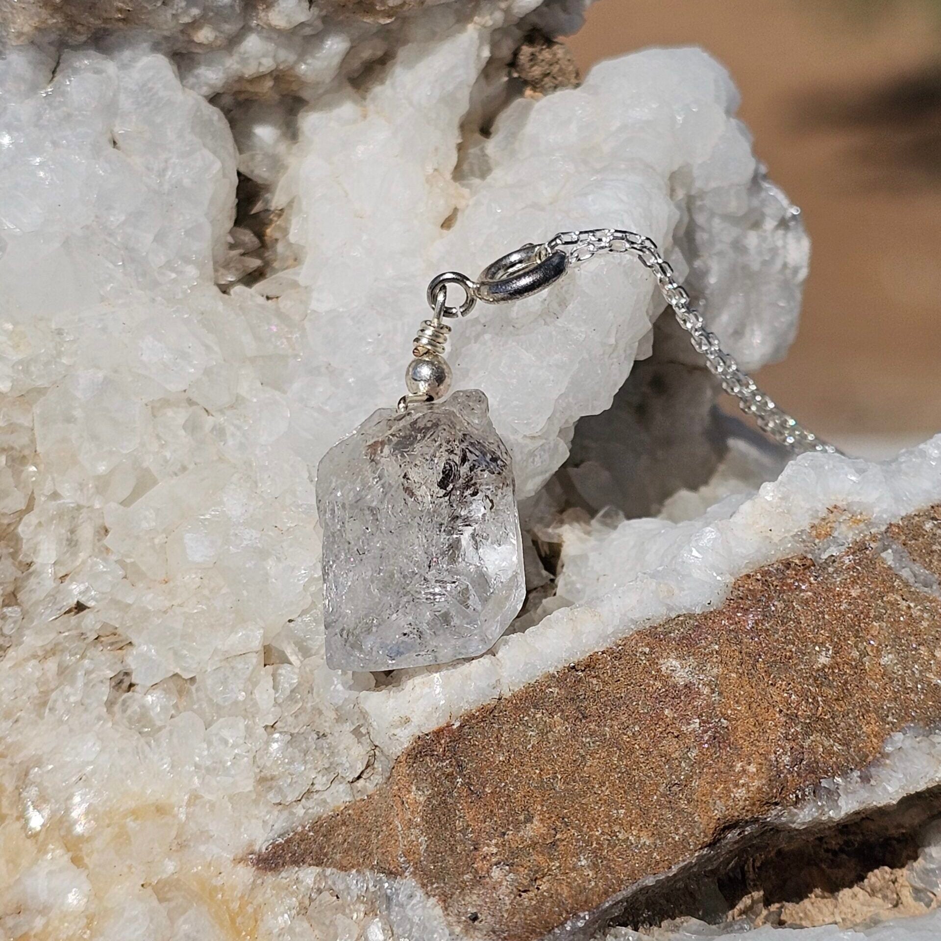 Collier en argent 925 avec pendentif Diamant Herkimer (45 cm)