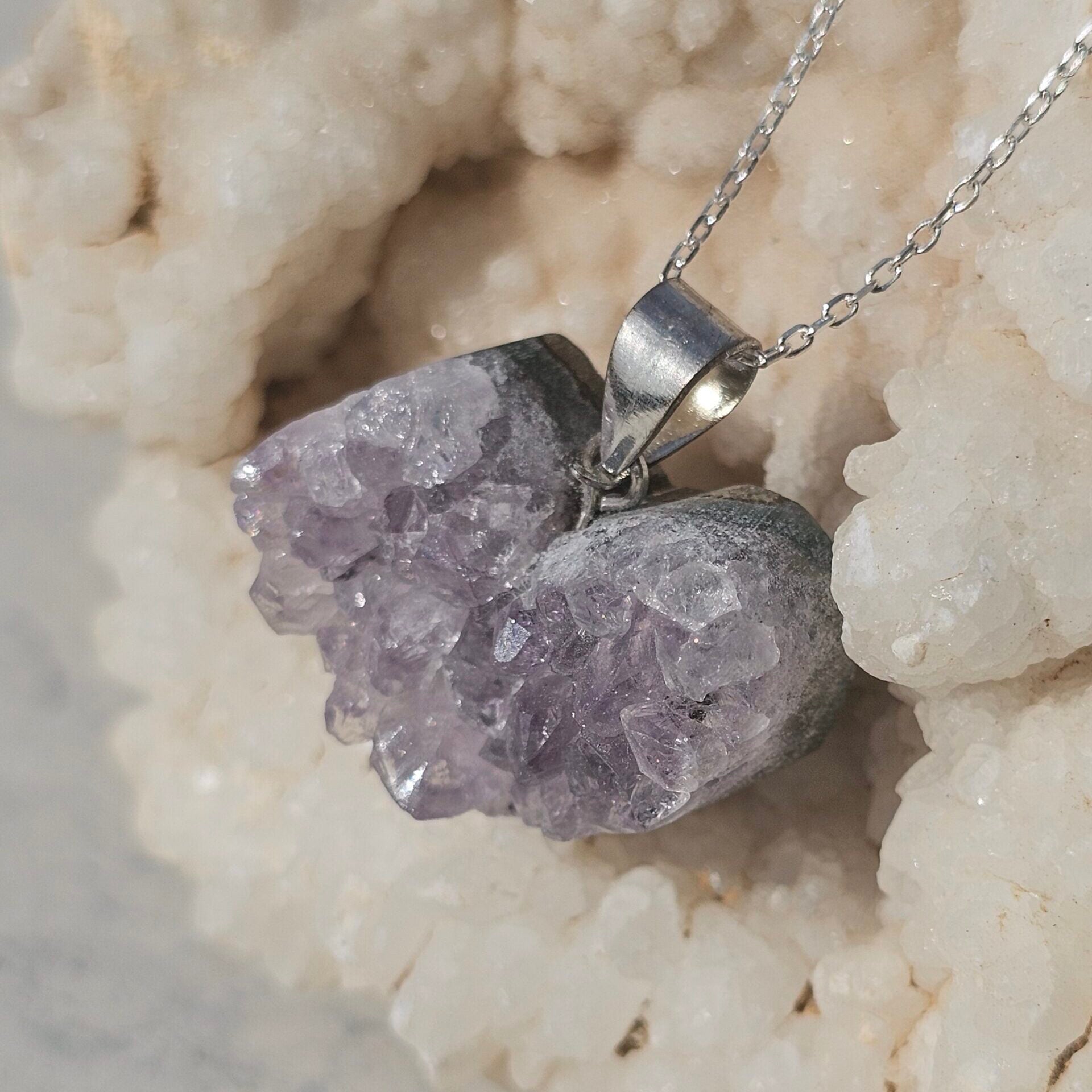 Collier d'Argent 925 avec Cœur Améthyste Brute - Équilibre Éclatant